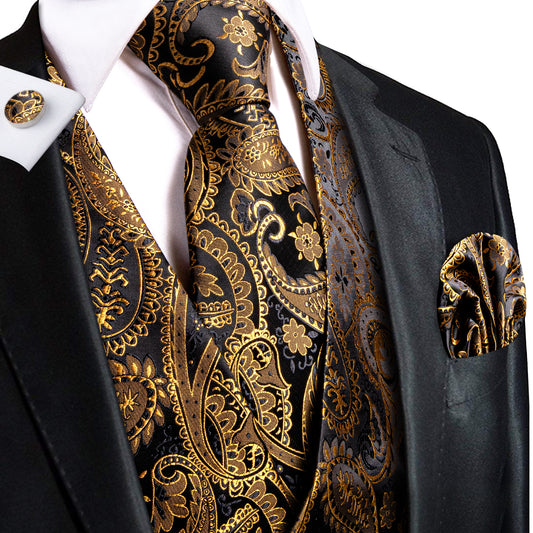 Men's Designer Waistcoat Vintage Vest Silky Set Tuxedo Gilet AS Gold