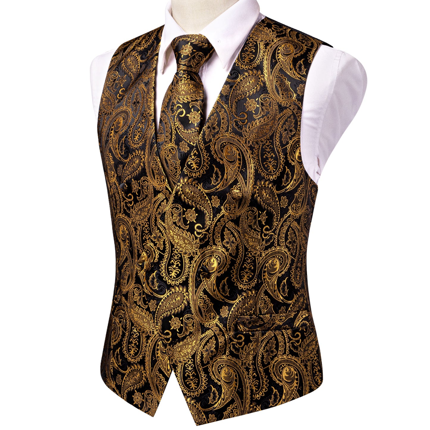 Men's Designer Waistcoat Vintage Vest Silky Set Tuxedo Gilet AS Gold