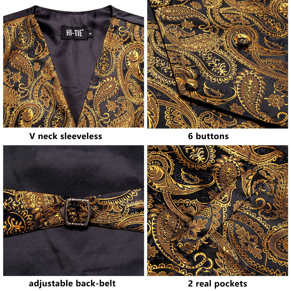 Men's Designer Waistcoat Vintage Vest Silky Set Tuxedo Gilet AS Gold