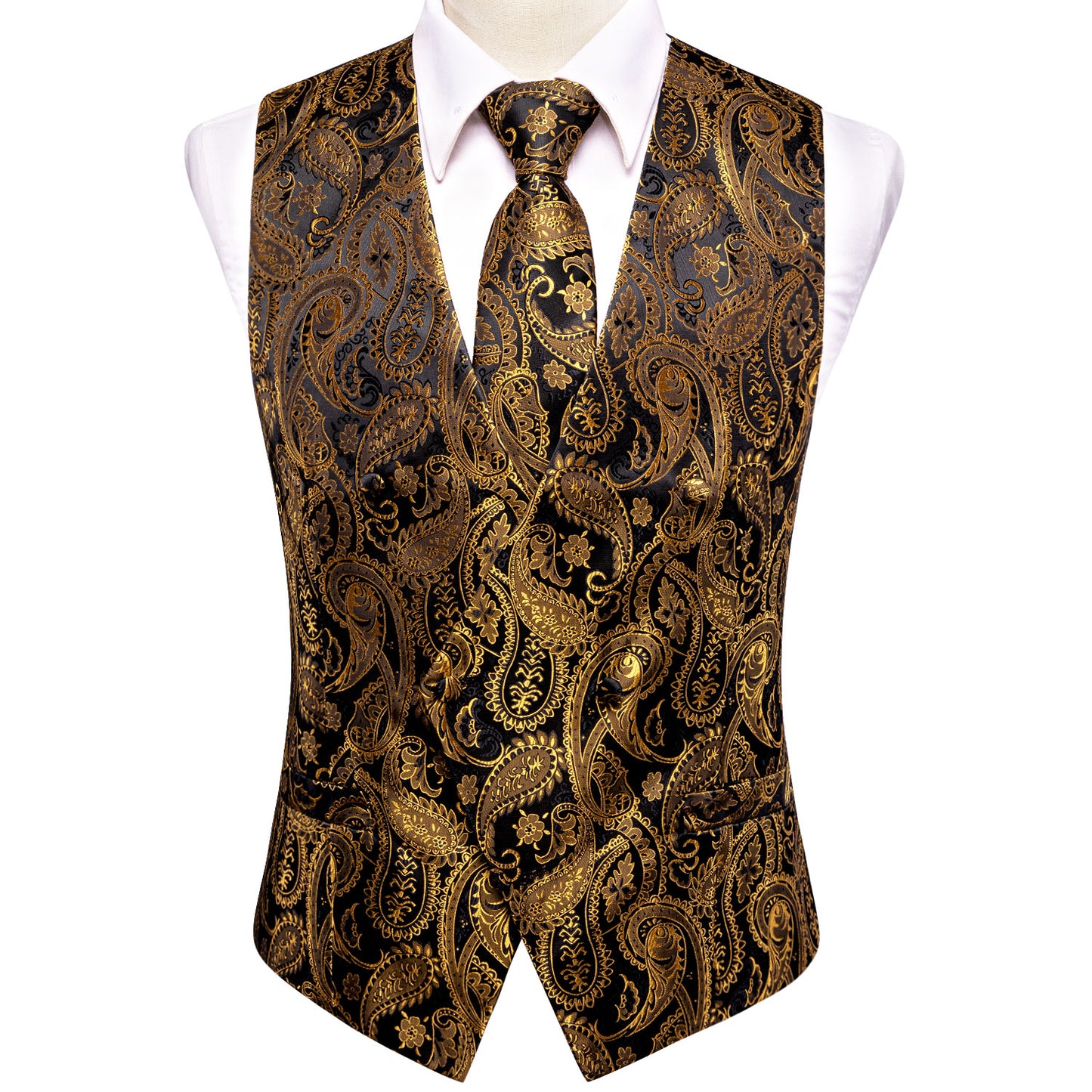 Men's Designer Waistcoat Vintage Vest Silky Set Tuxedo Gilet AS Gold