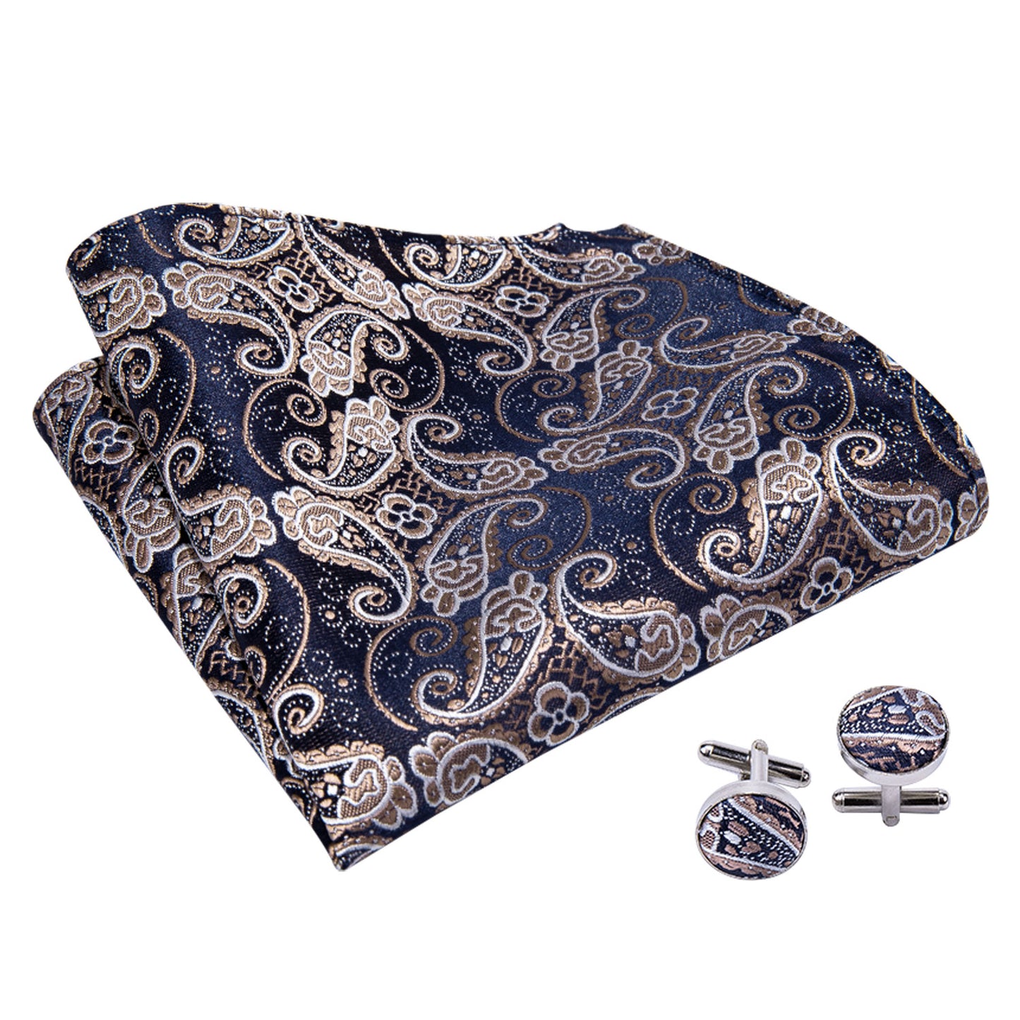 Victorian Ascot Silky Floral Day Cravat Set [Navy Paisley]