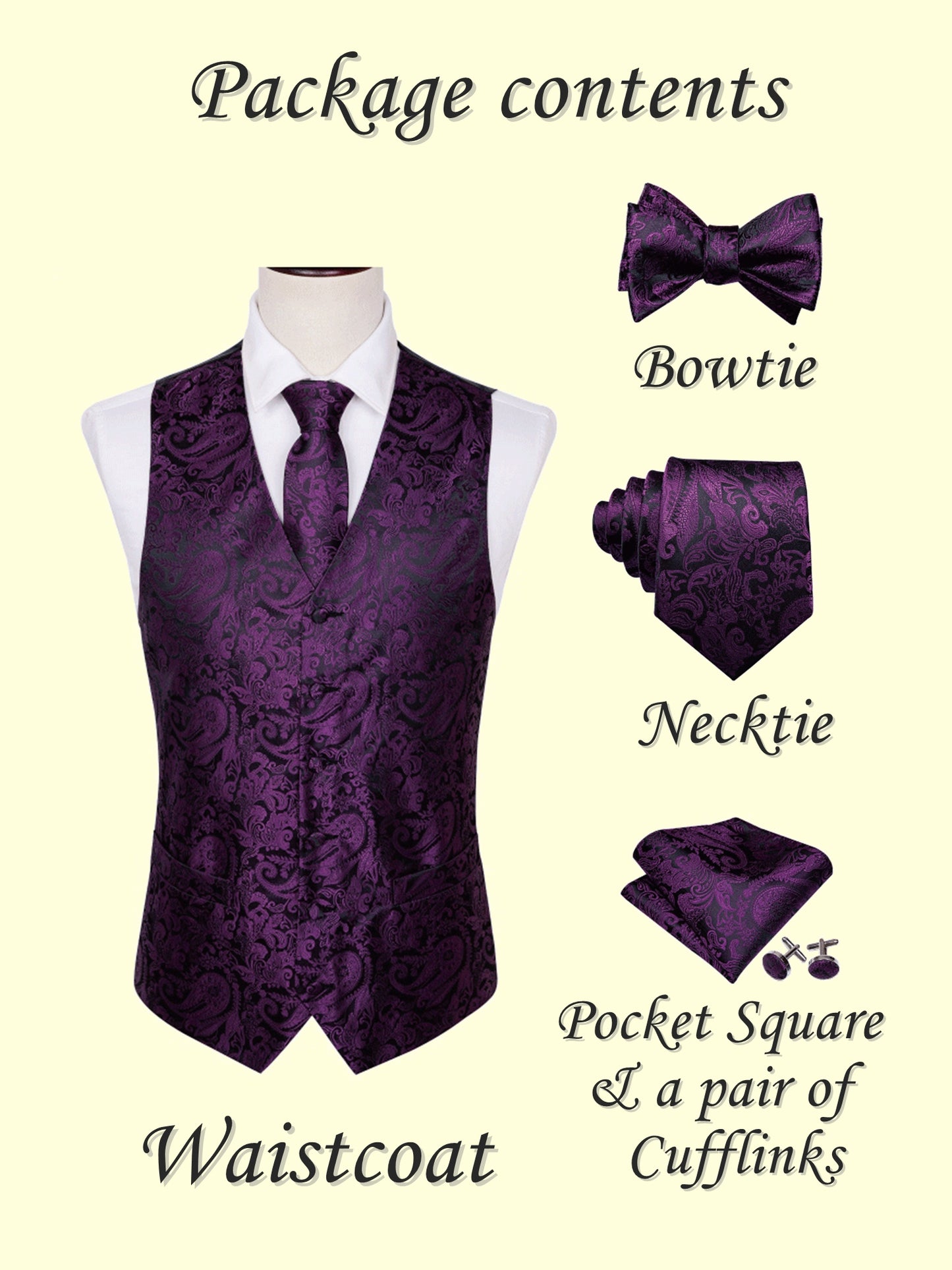 Men's Designer Waistcoat Vintage Vest Silky Set Tuxedo Gilet MP Violet