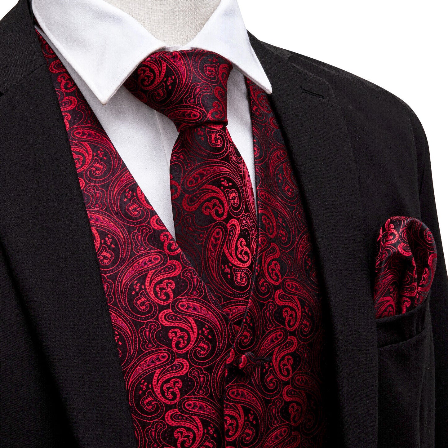 Designer Floral Waistcoat Silky Novelty Vest Paisley Red