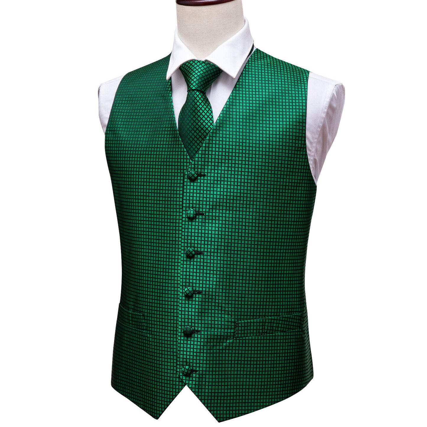 Designer Floral Waistcoat Silky Novelty Vest Cubie Green