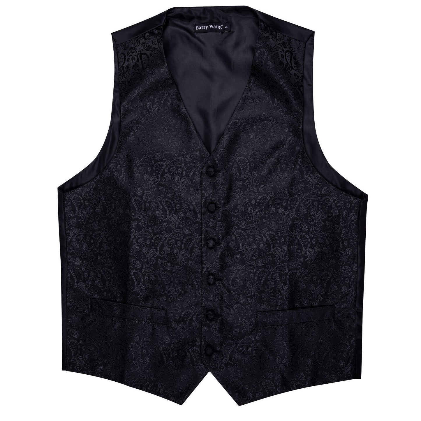 Designer Floral Waistcoat Silky Novelty Vest Paisley Black