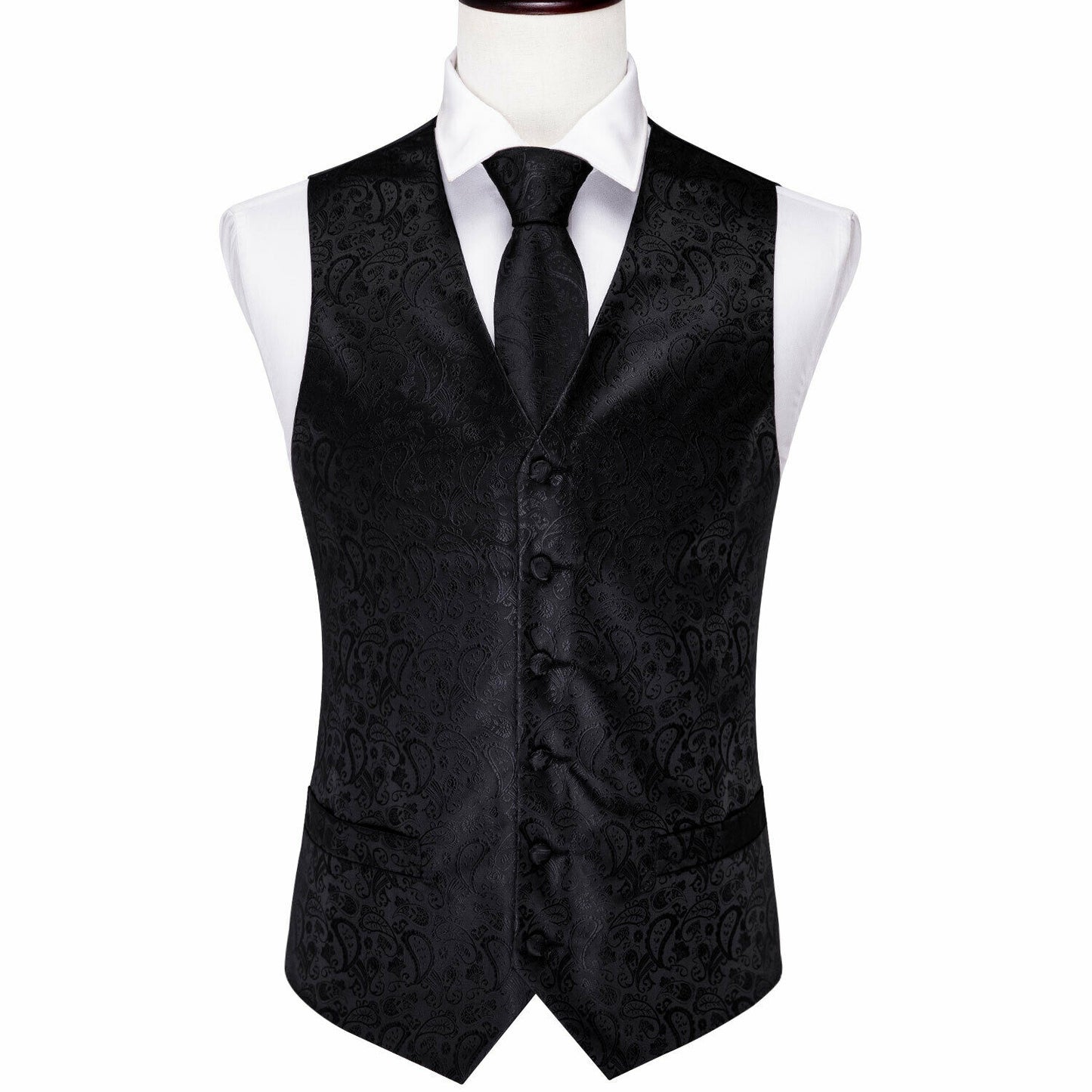 Designer Floral Waistcoat Silky Novelty Vest Paisley Black