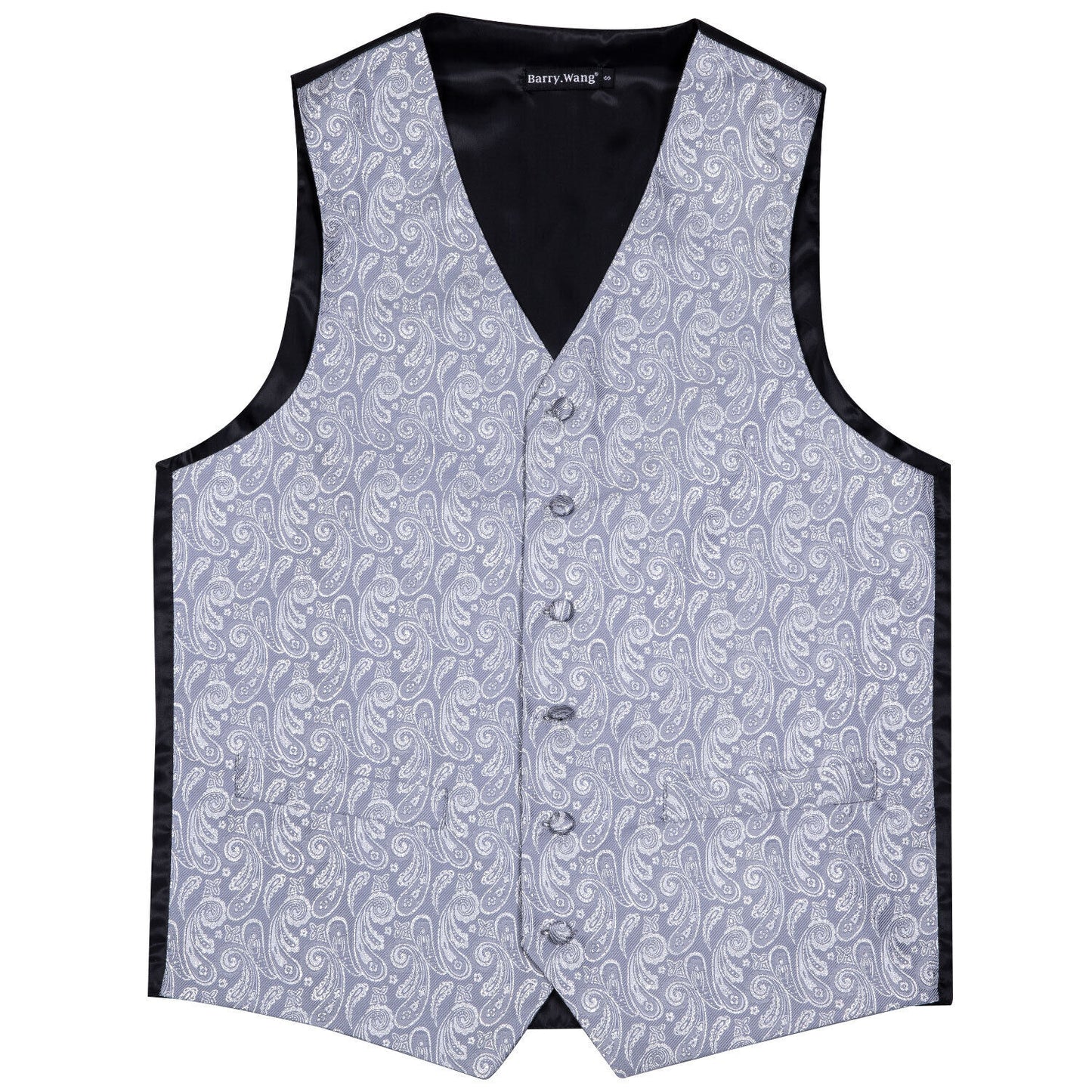 Designer Floral Waistcoat Silky Novelty Vest Paisley Steel