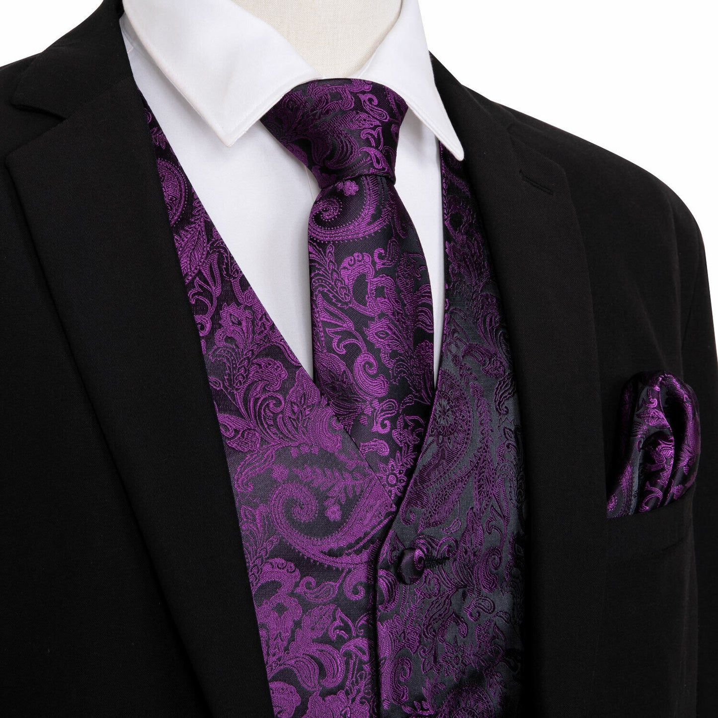 Designer Floral Waistcoat Silky Novelty Vest Purple Paisley