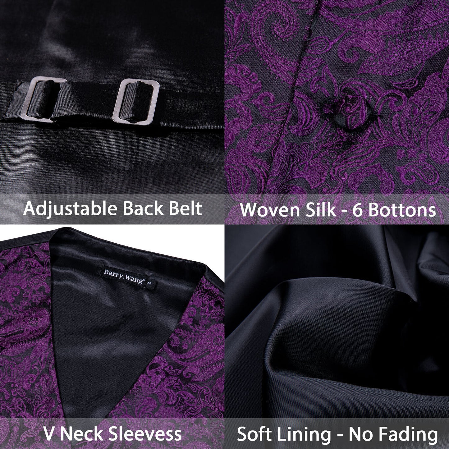 Designer Floral Waistcoat Silky Novelty Vest Purple Paisley