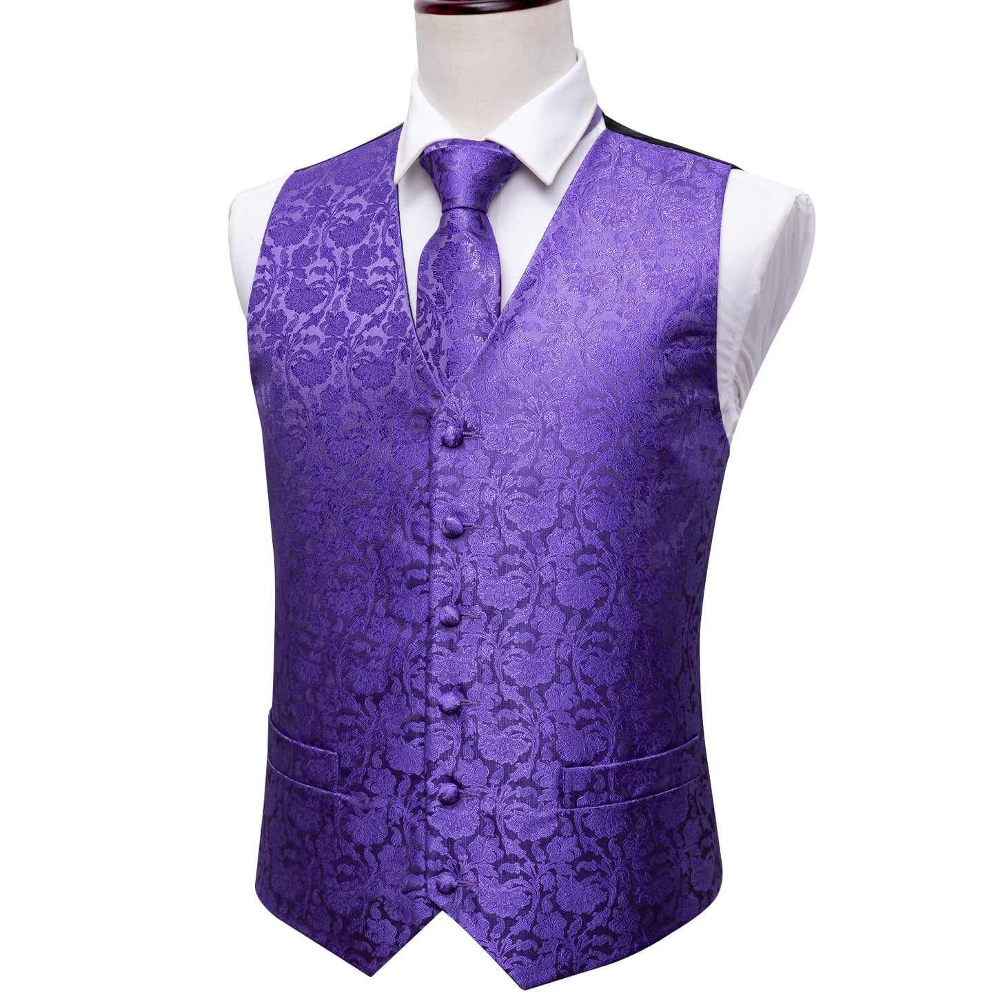 Designer Floral Waistcoat Silky Novelty Vest Violet Garden