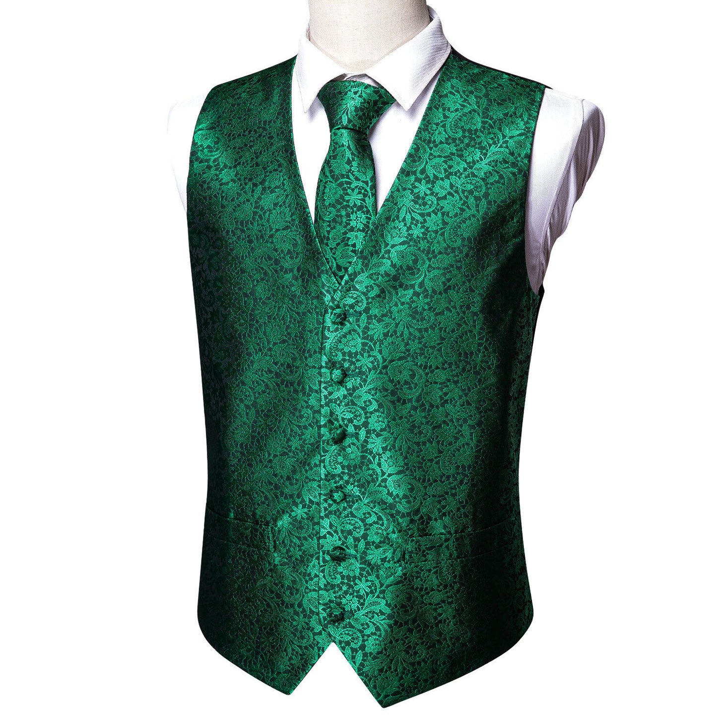 Men's Designer Waistcoat Vintage Vest Silky Set Tuxedo Gilet Daisy Greens