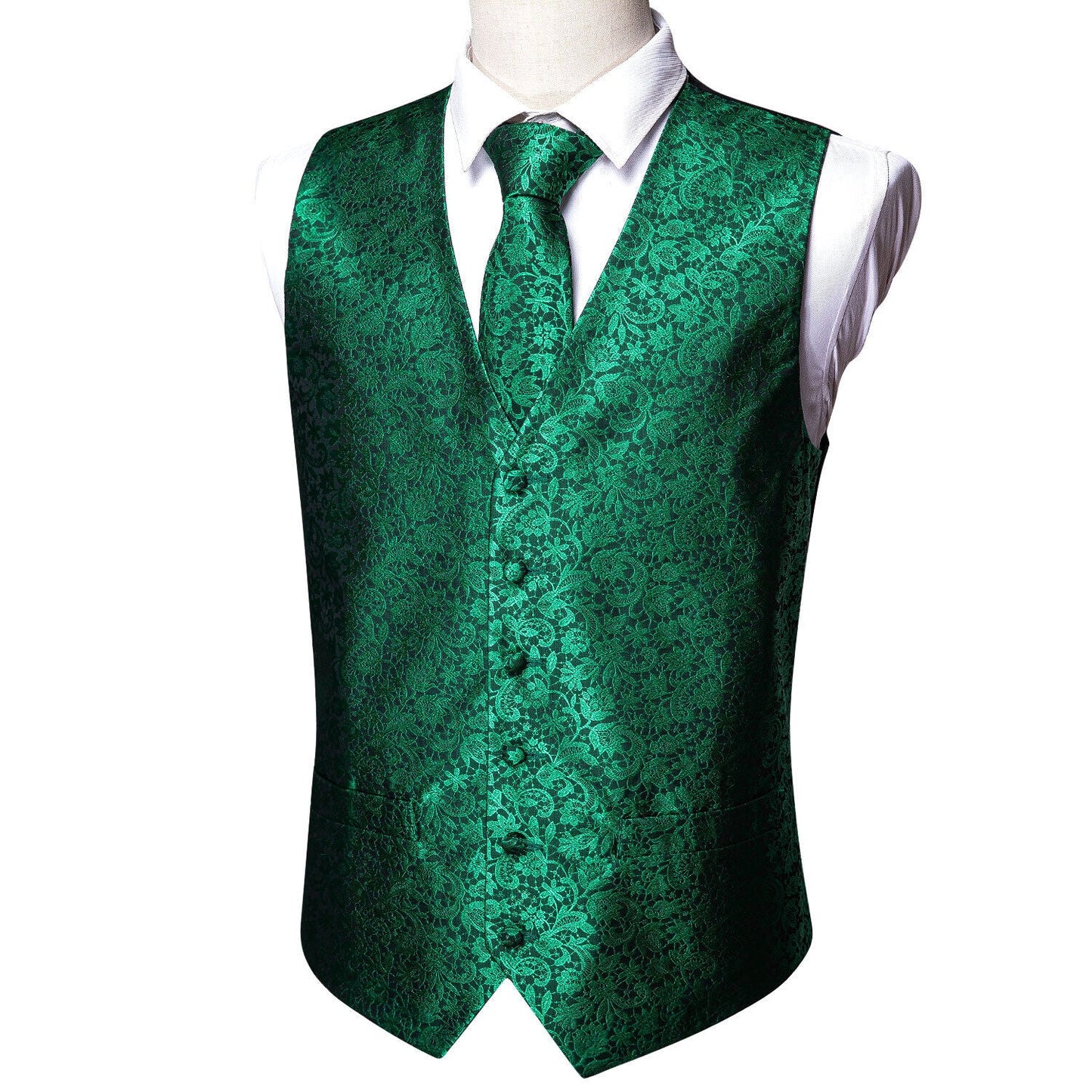 Designer Floral Waistcoat Silky Novelty Vest Daisy Greens