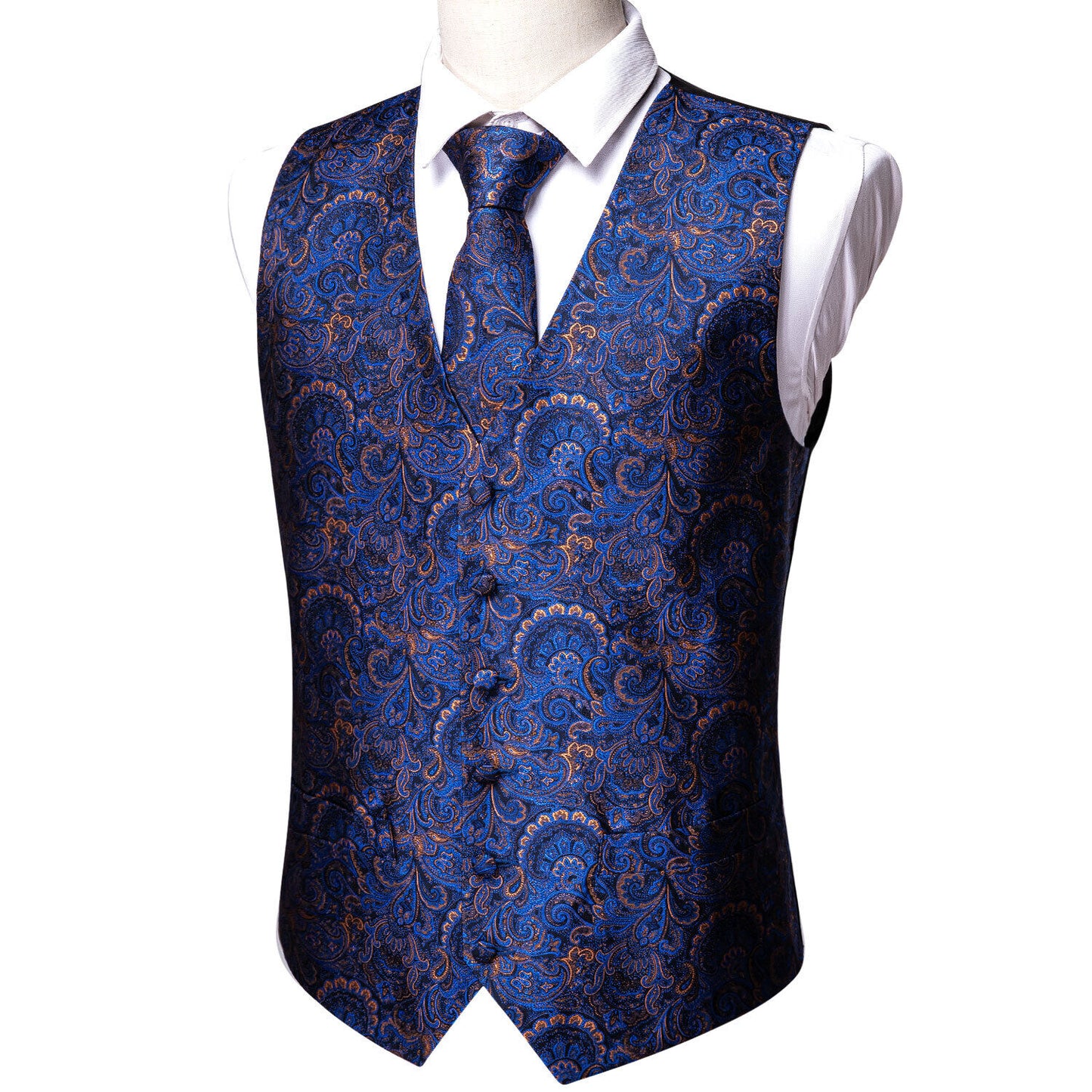 Men's Designer Waistcoat Vintage Vest Silky Set Tuxedo Gilet Navy Sunrise