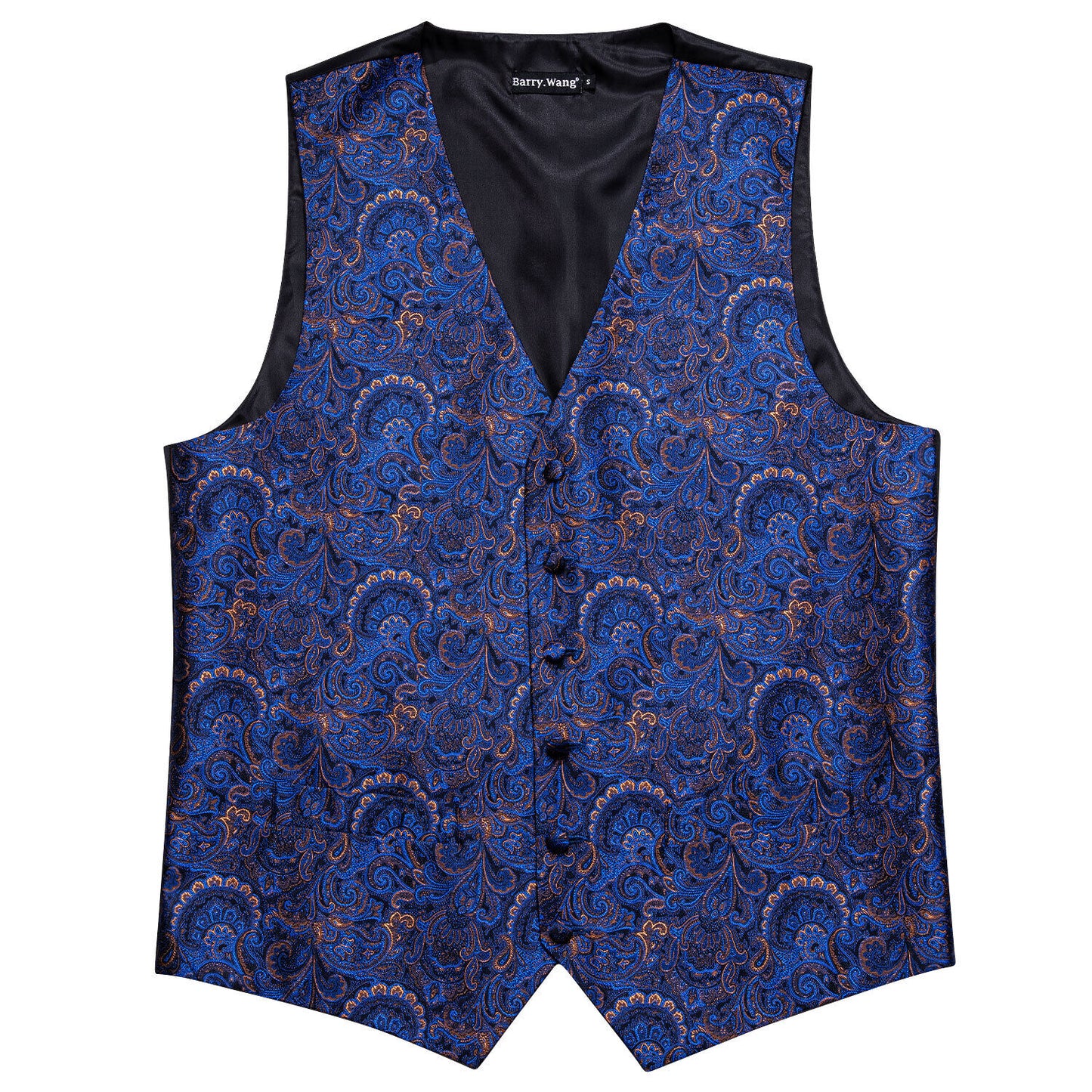 Men's Designer Waistcoat Vintage Vest Silky Set Tuxedo Gilet Navy Sunrise