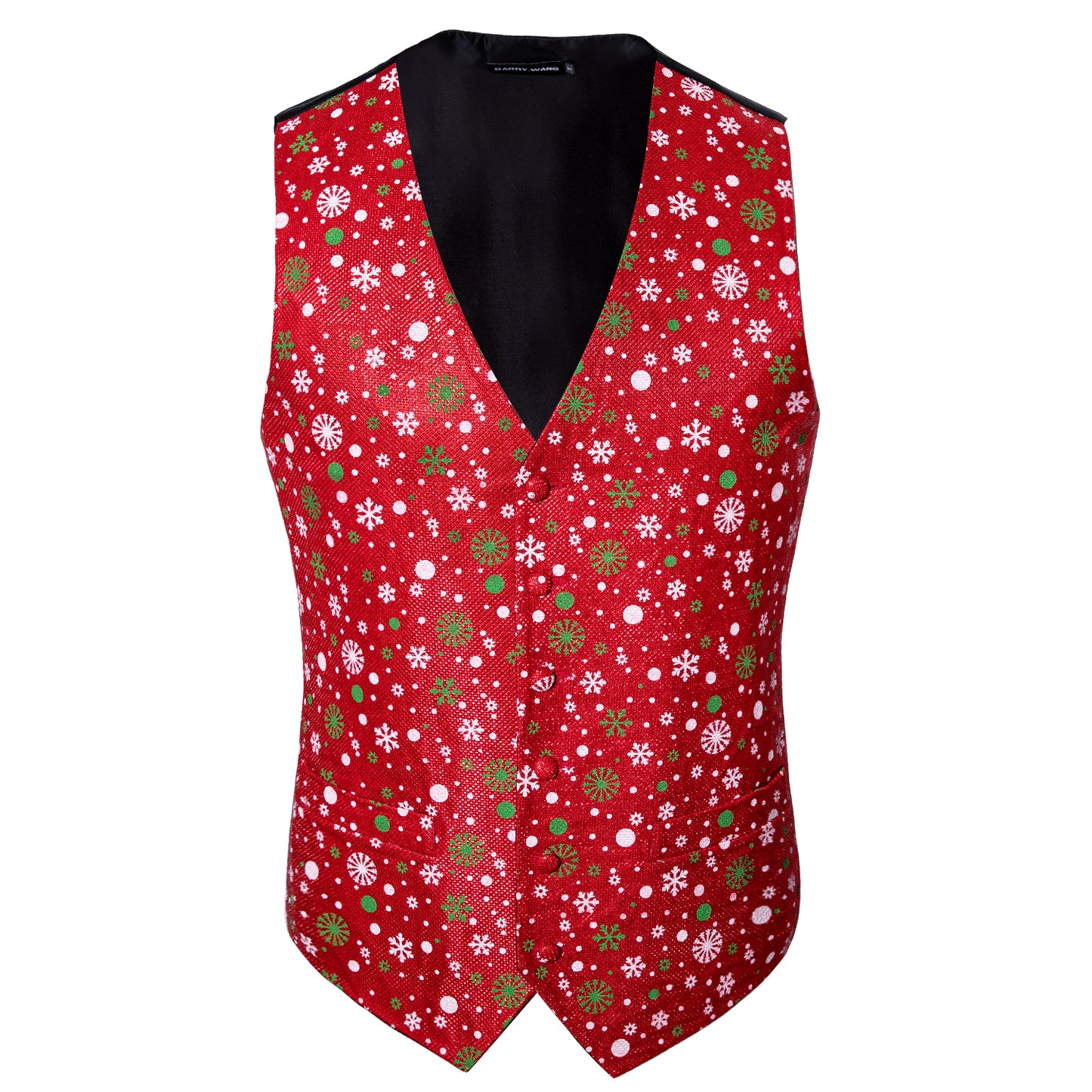 Men's Christmas Waistcoat Vintage Vest Silky Set Tuxedo Gilet Snowflakes Red