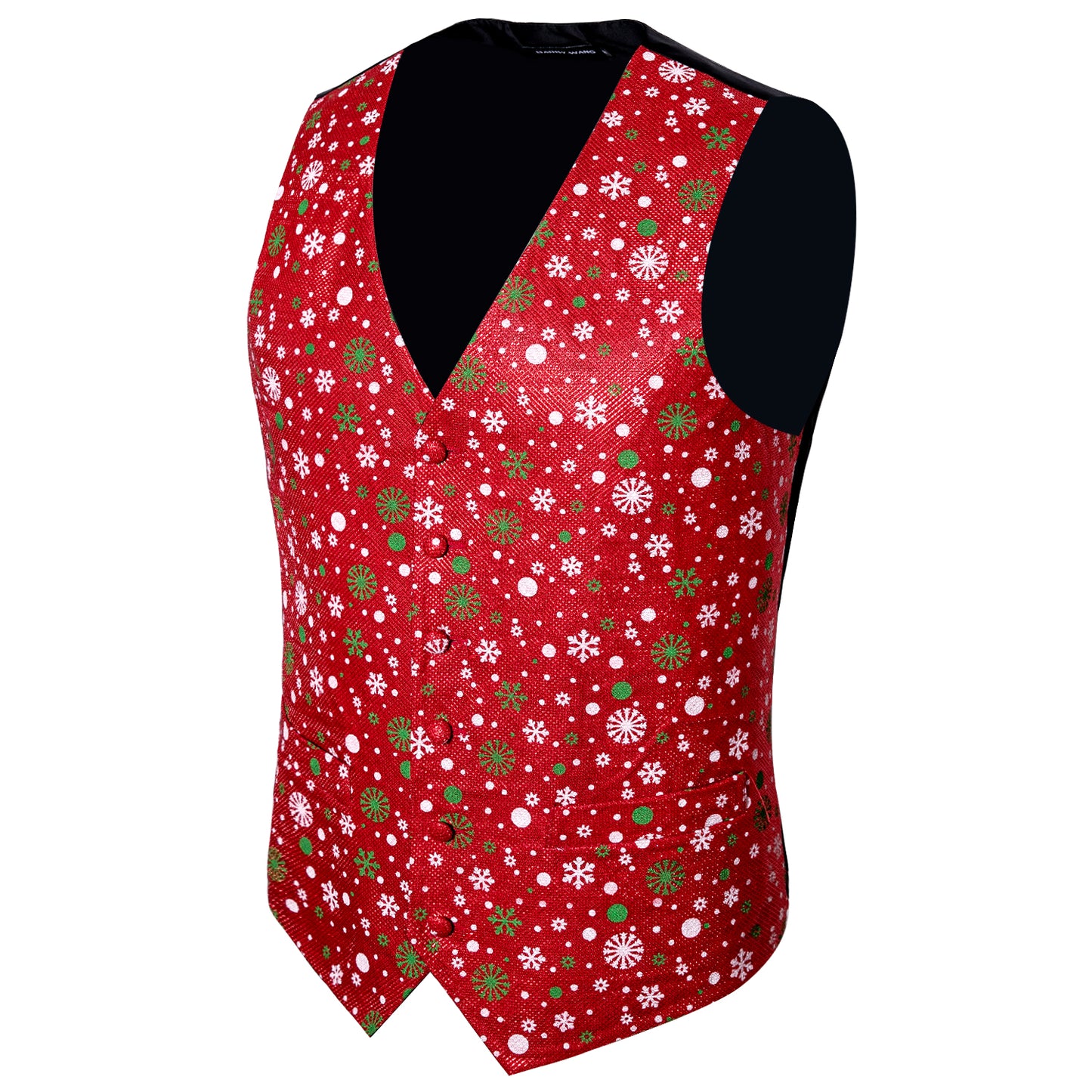 Men's Christmas Waistcoat Vintage Vest Silky Set Tuxedo Gilet Snowflakes Red