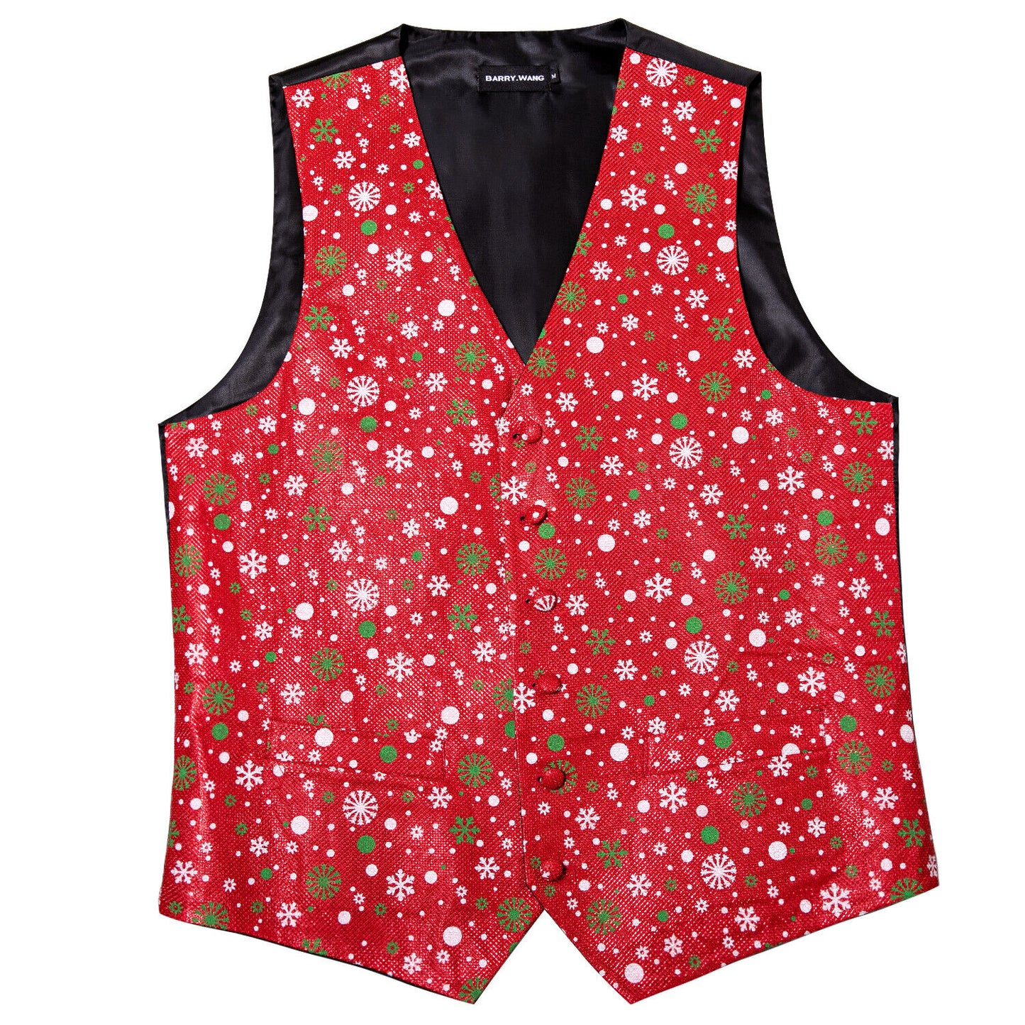 Men's Christmas Waistcoat Vintage Vest Silky Set Tuxedo Gilet Snowflakes Red