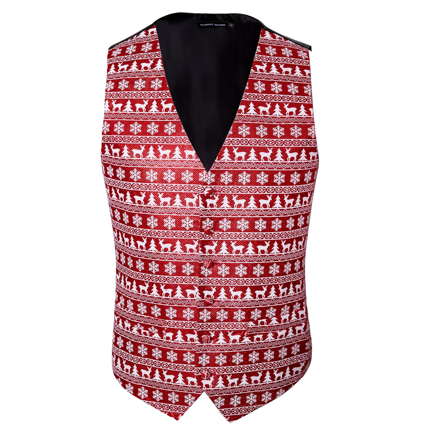 Men's Christmas Waistcoat Vintage Vest Silky Set Tuxedo Gilet Reindeer Red