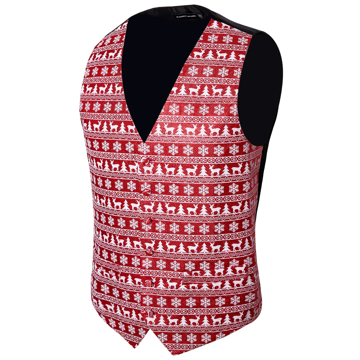 Men's Christmas Waistcoat Vintage Vest Silky Set Tuxedo Gilet Reindeer Red