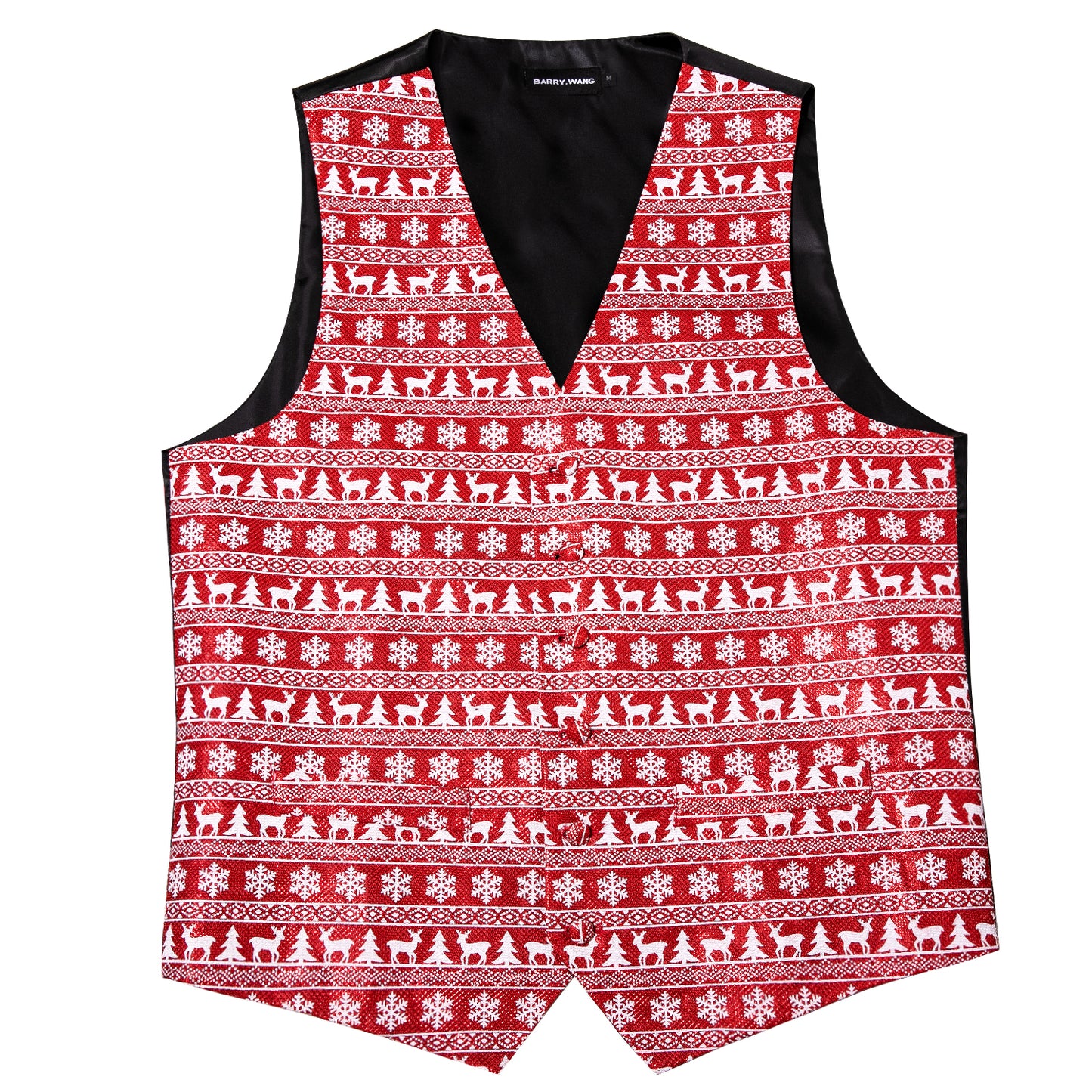 Men's Christmas Waistcoat Vintage Vest Silky Set Tuxedo Gilet Reindeer Red