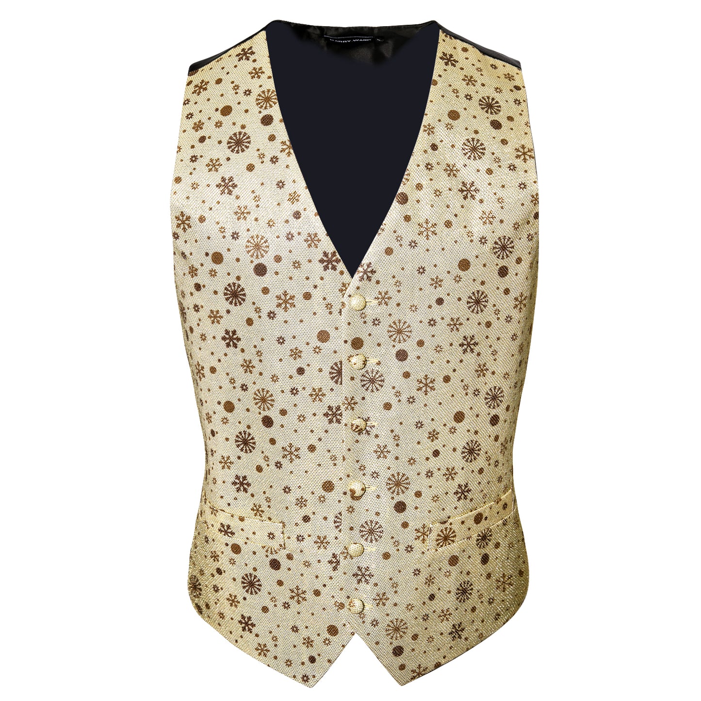 Men's Christmas Waistcoat Vintage Vest Silky Set Tuxedo Gilet Snowflakes Tan