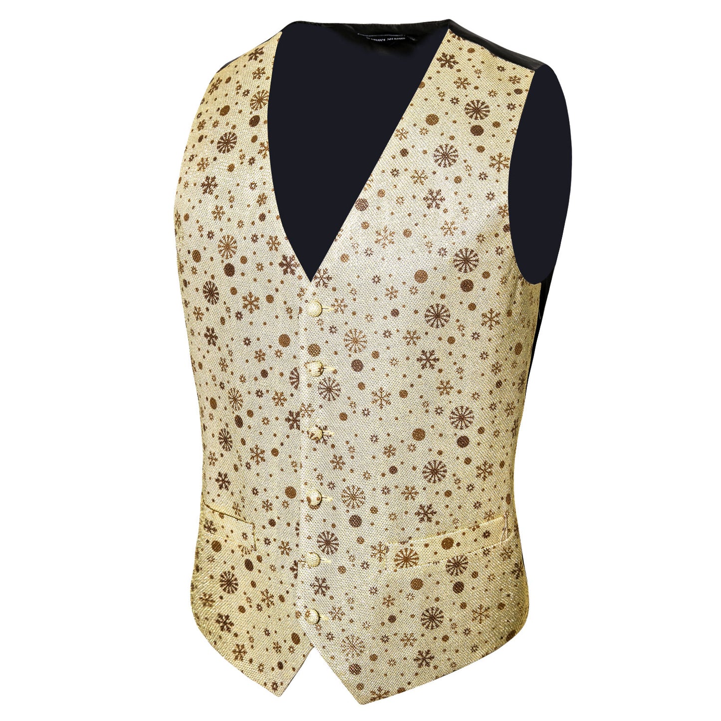 Men's Christmas Waistcoat Vintage Vest Silky Set Tuxedo Gilet Snowflakes Tan