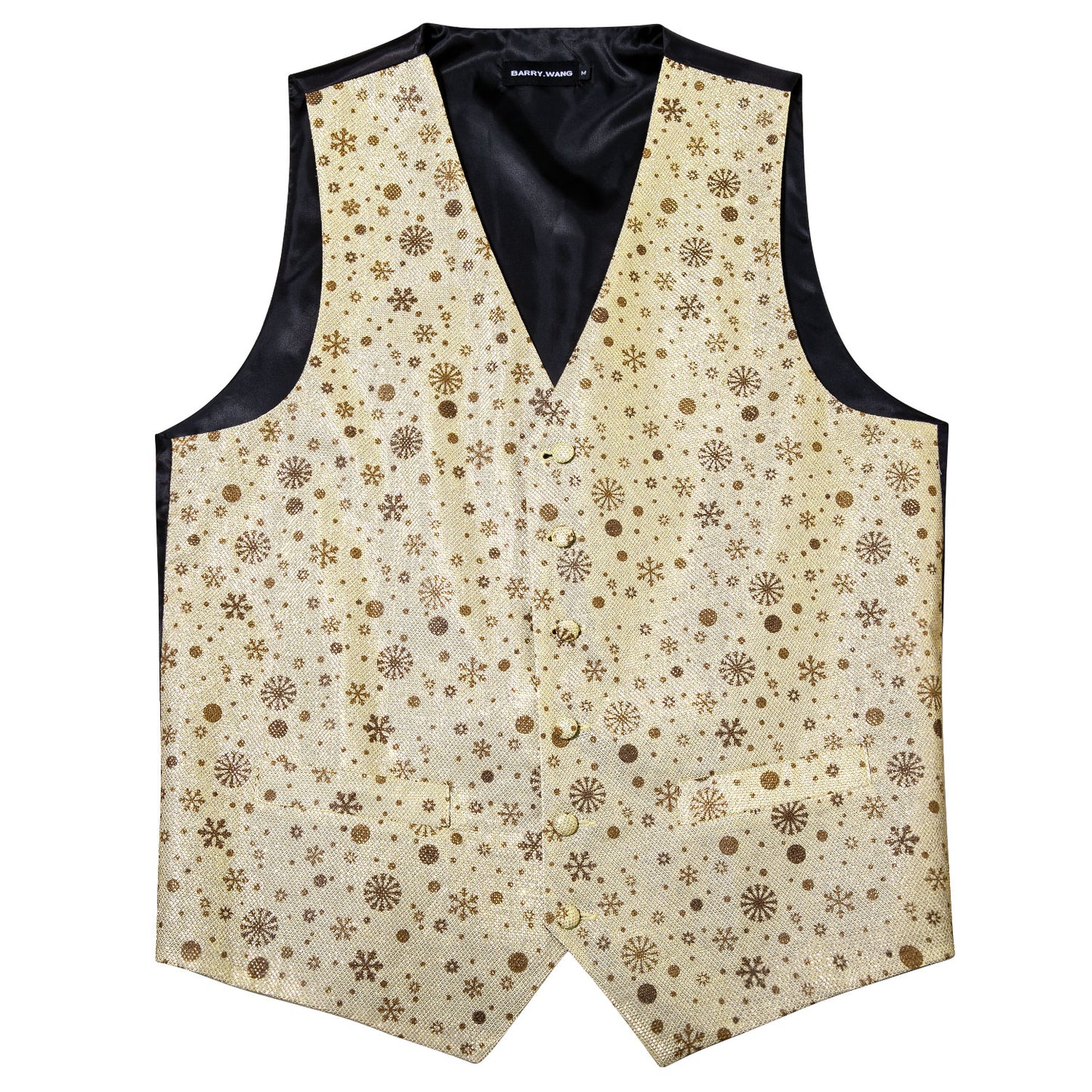 Men's Christmas Waistcoat Vintage Vest Silky Set Tuxedo Gilet Snowflakes Tan