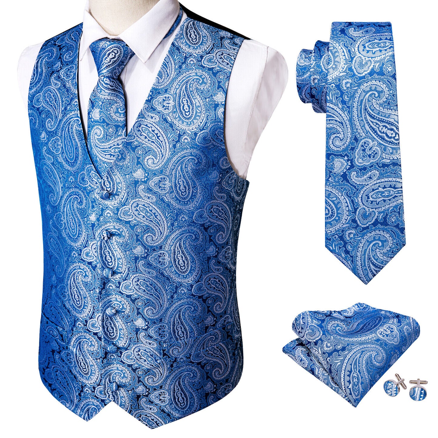 Men's Designer Waistcoat Vintage Vest Silky Set Tuxedo Gilet Lake Side