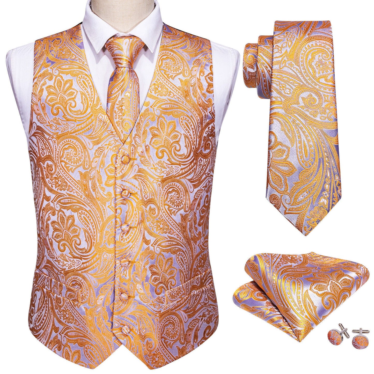 Designer Floral Waistcoat Silky Novelty Vest Budhi Orange