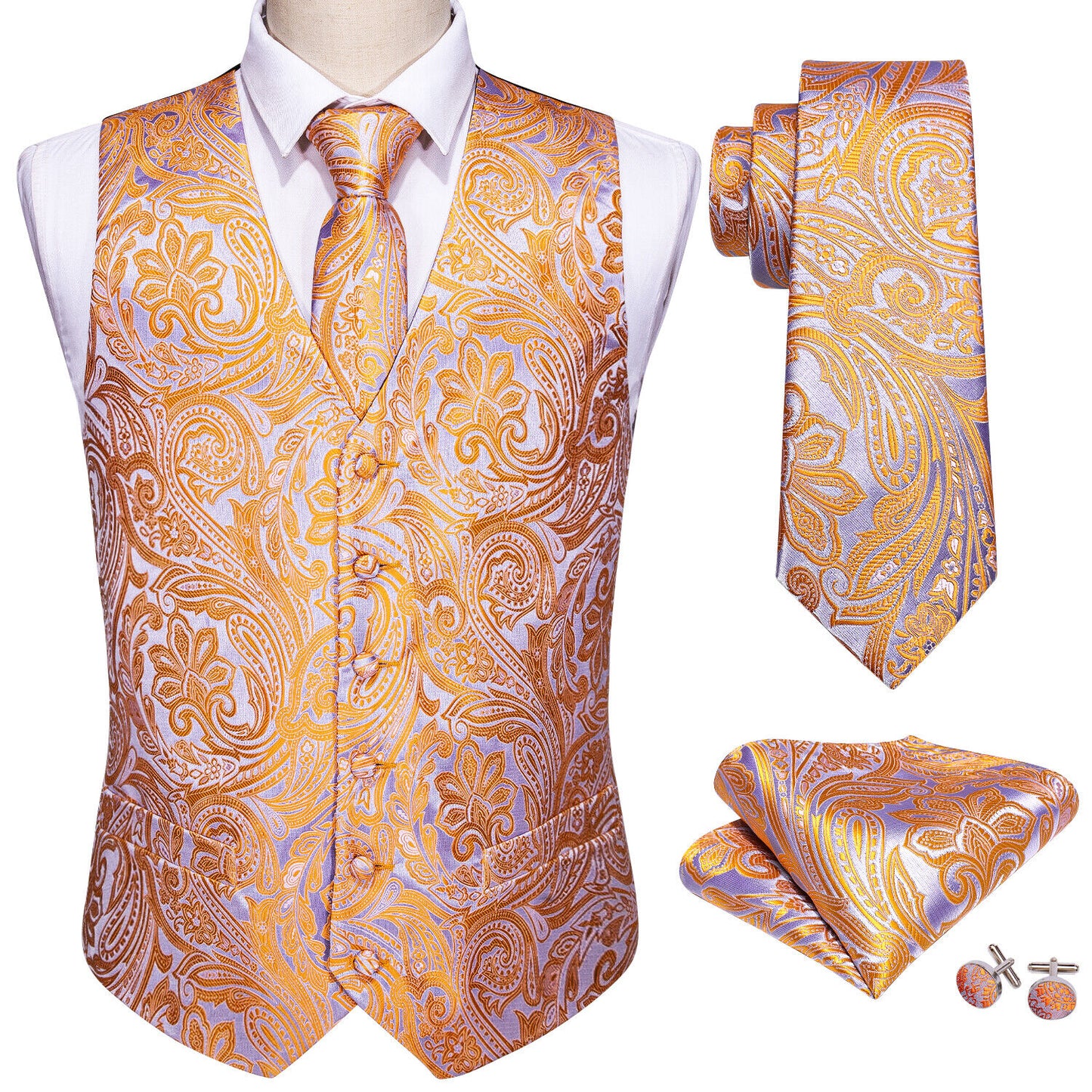 Men's Designer Waistcoat Vintage Vest Silky Set Tuxedo Gilet Tin Flowers