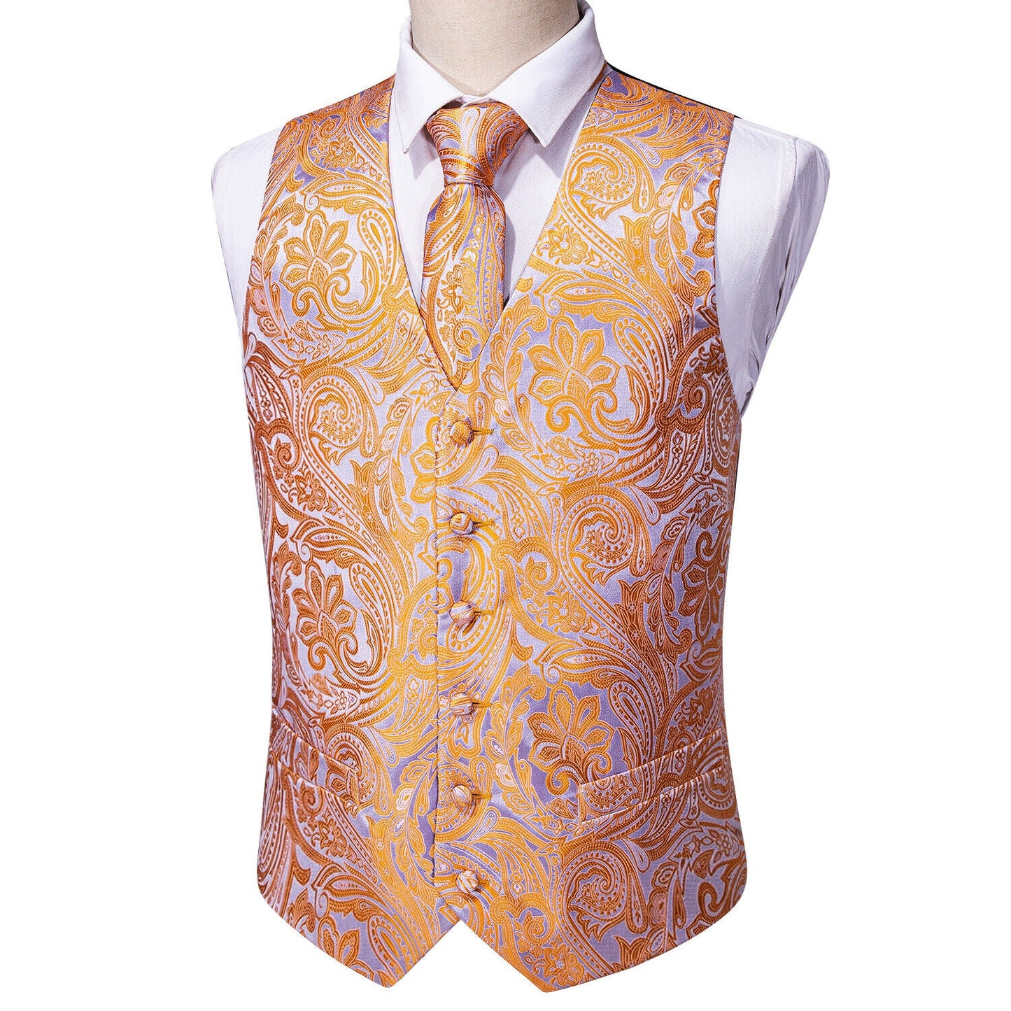 Designer Floral Waistcoat Silky Novelty Vest Budhi Orange