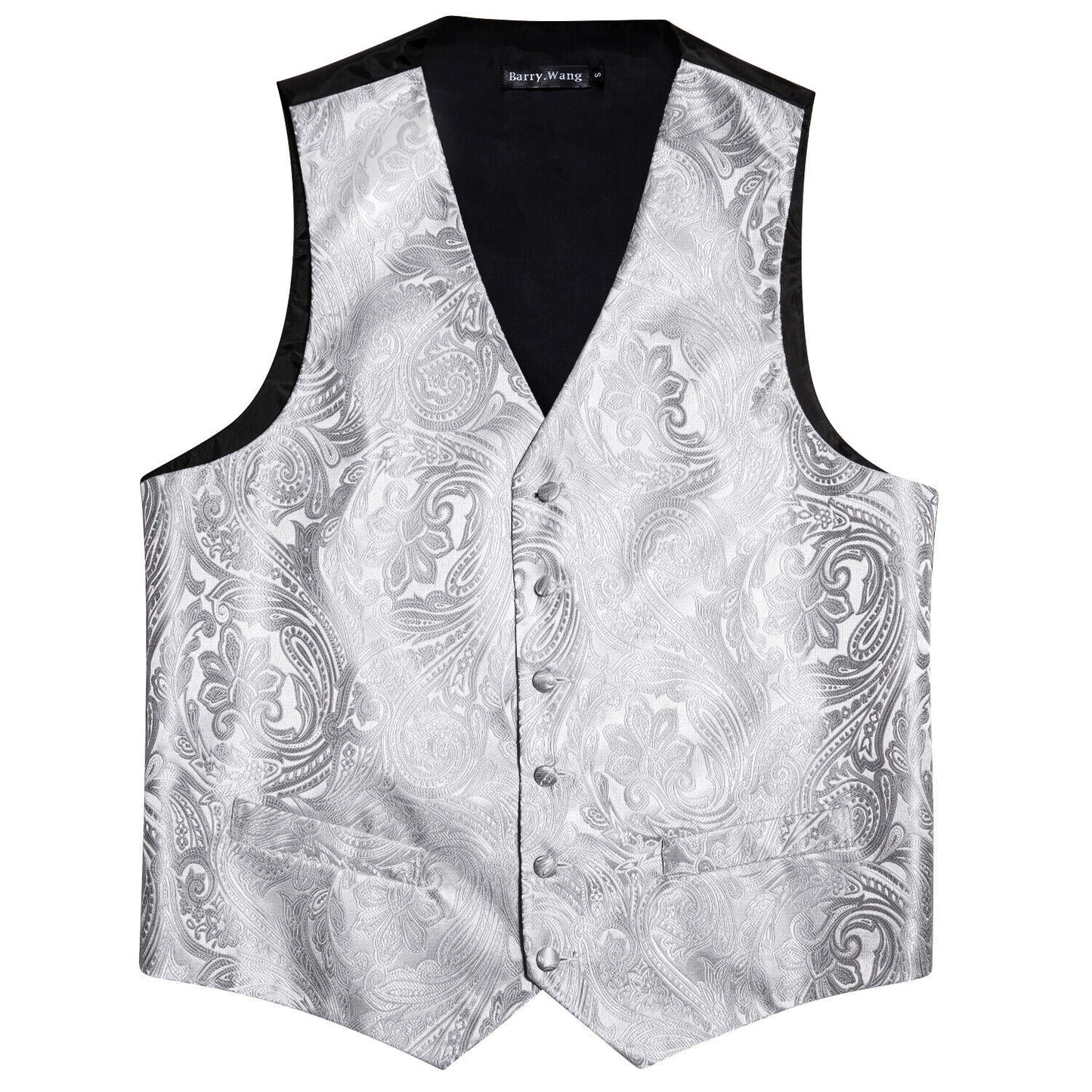 Designer Floral Waistcoat Silky Novelty Vest Damask Paisley Budhi Silver