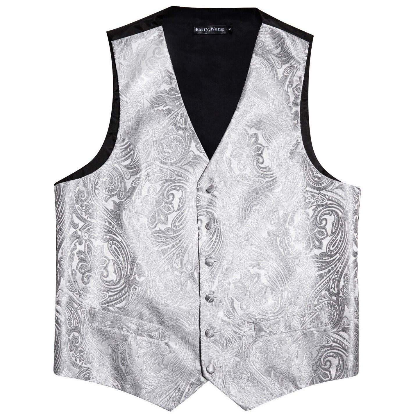 Men's Designer Waistcoat Vintage Vest Silky Set Tuxedo Gilet DP Silver