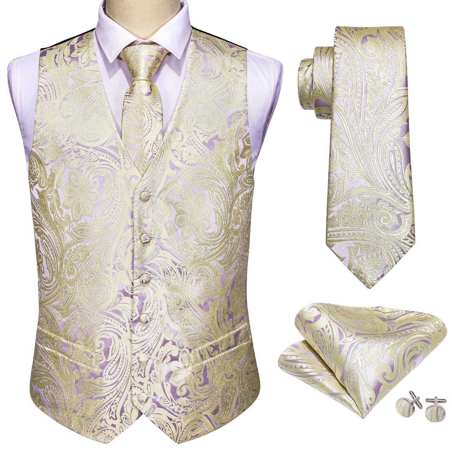 Designer Floral Waistcoat Silky Novelty Vest Damask Paisley Budhi Ivory