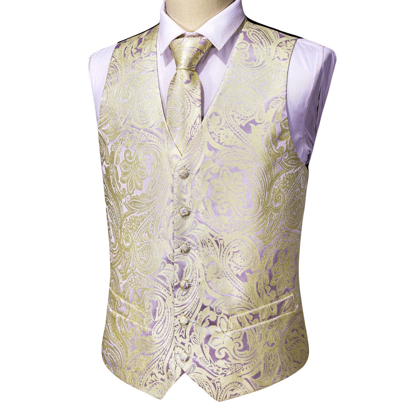 Designer Floral Waistcoat Silky Novelty Vest Damask Paisley Budhi Ivory