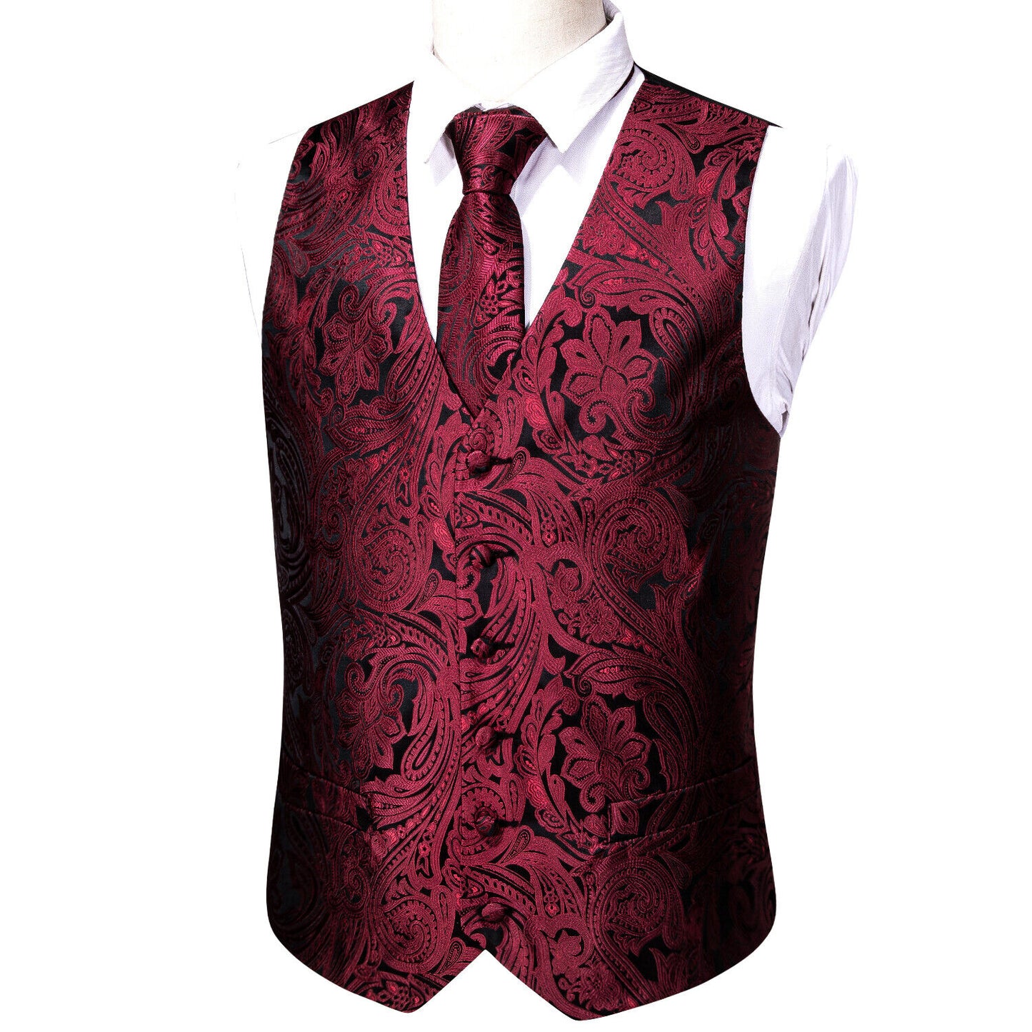 Men's Designer Waistcoat Vintage Vest Silky Set Tuxedo Gilet DP Wine