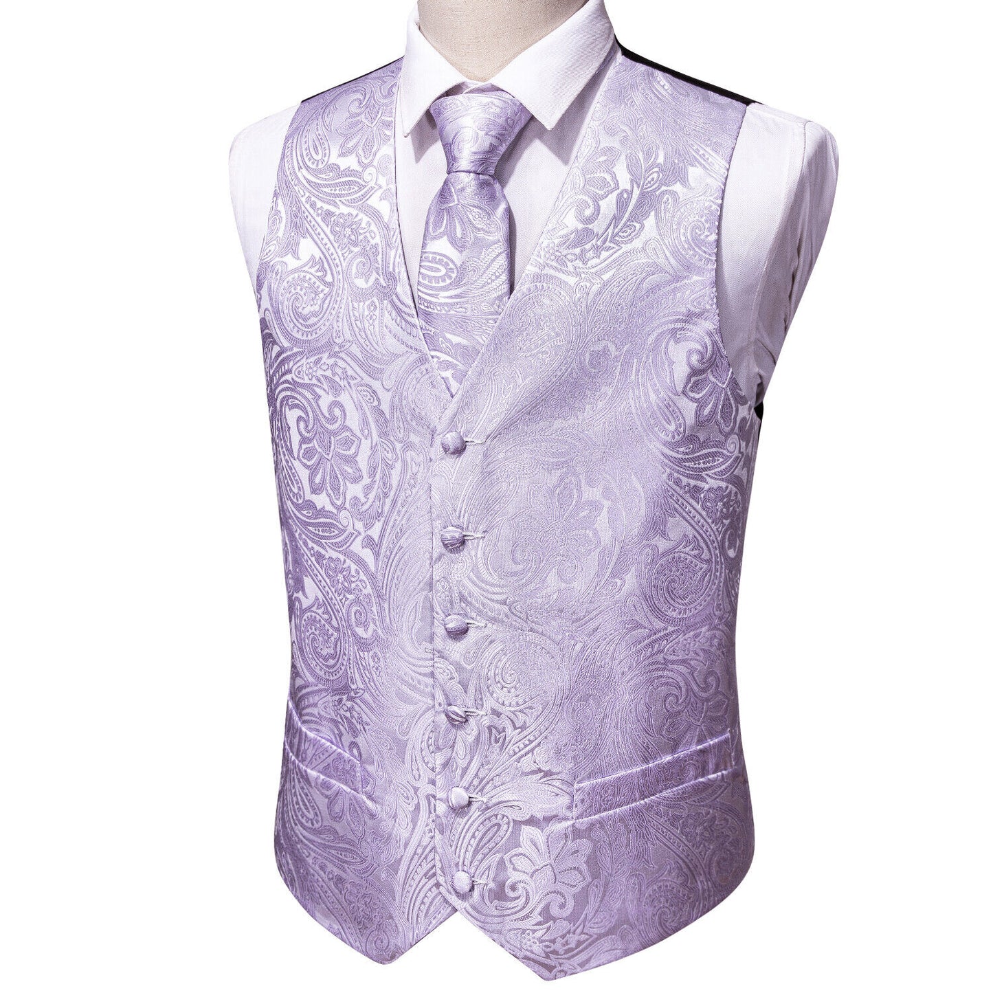 Men's Designer Waistcoat Vintage Vest Silky Set Tuxedo Gilet DP Lilac