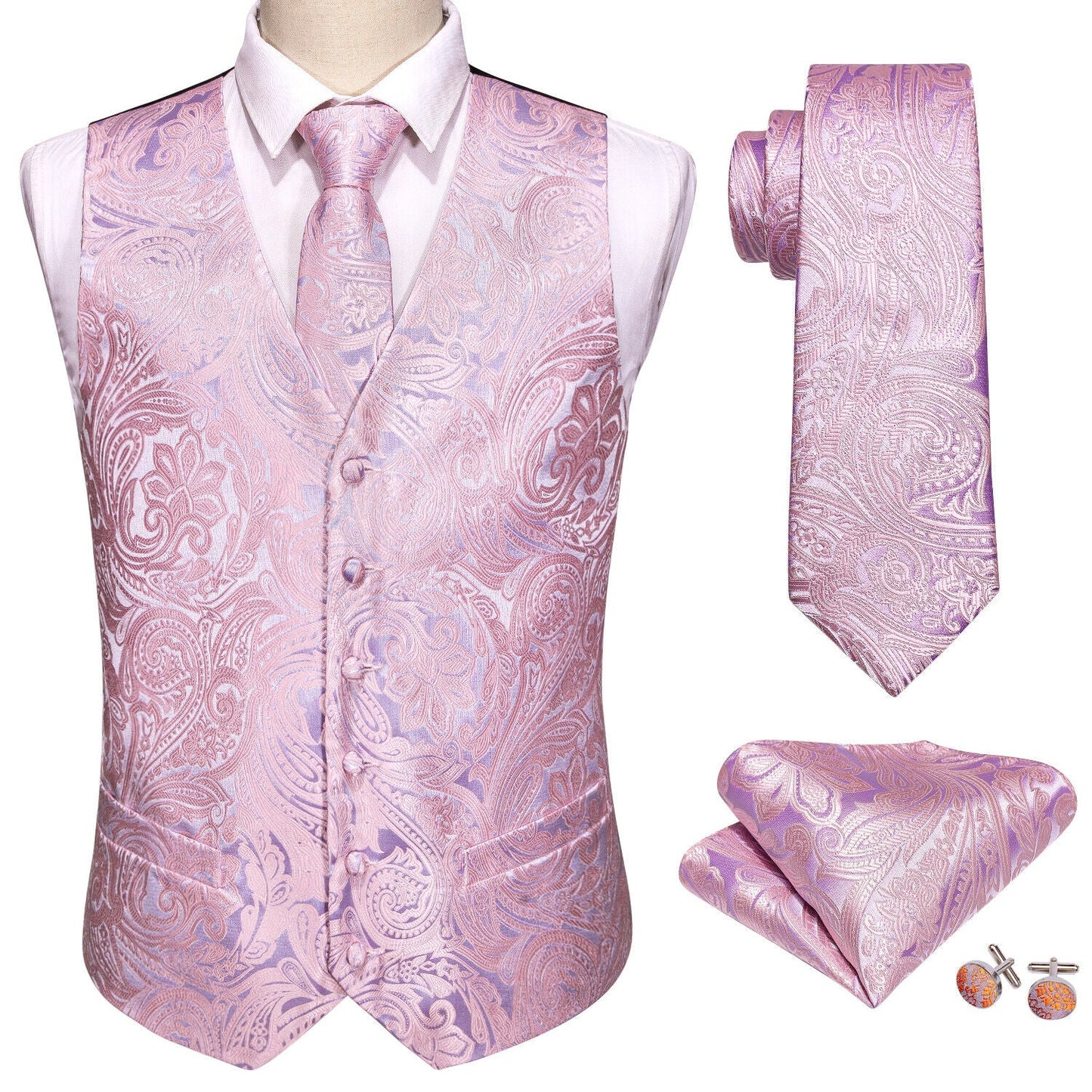 Designer Floral Waistcoat Silky Novelty Vest Damask Paisley Budhi Blush
