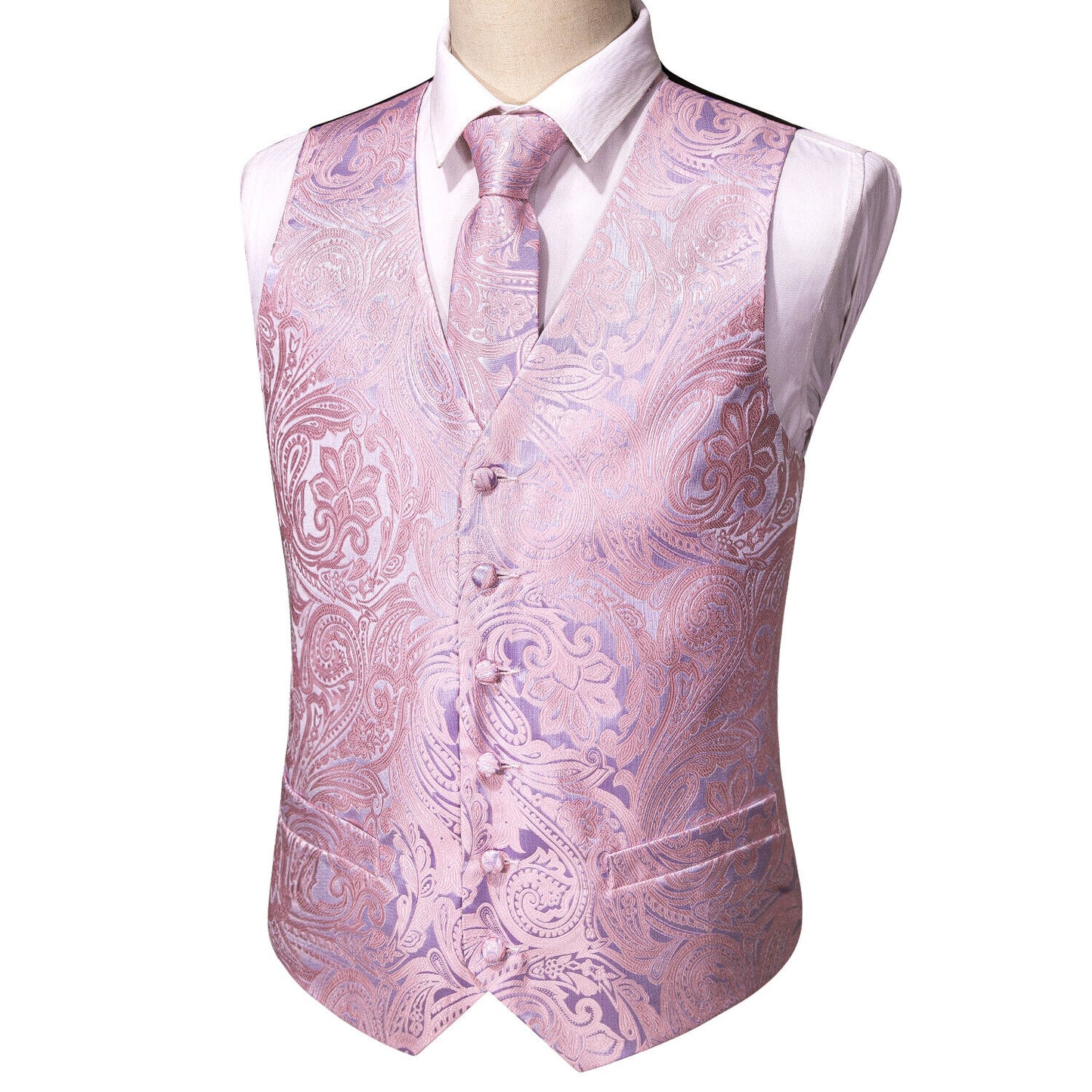 Men's Designer Waistcoat Vintage Vest Silky Set Tuxedo Gilet DP Pink