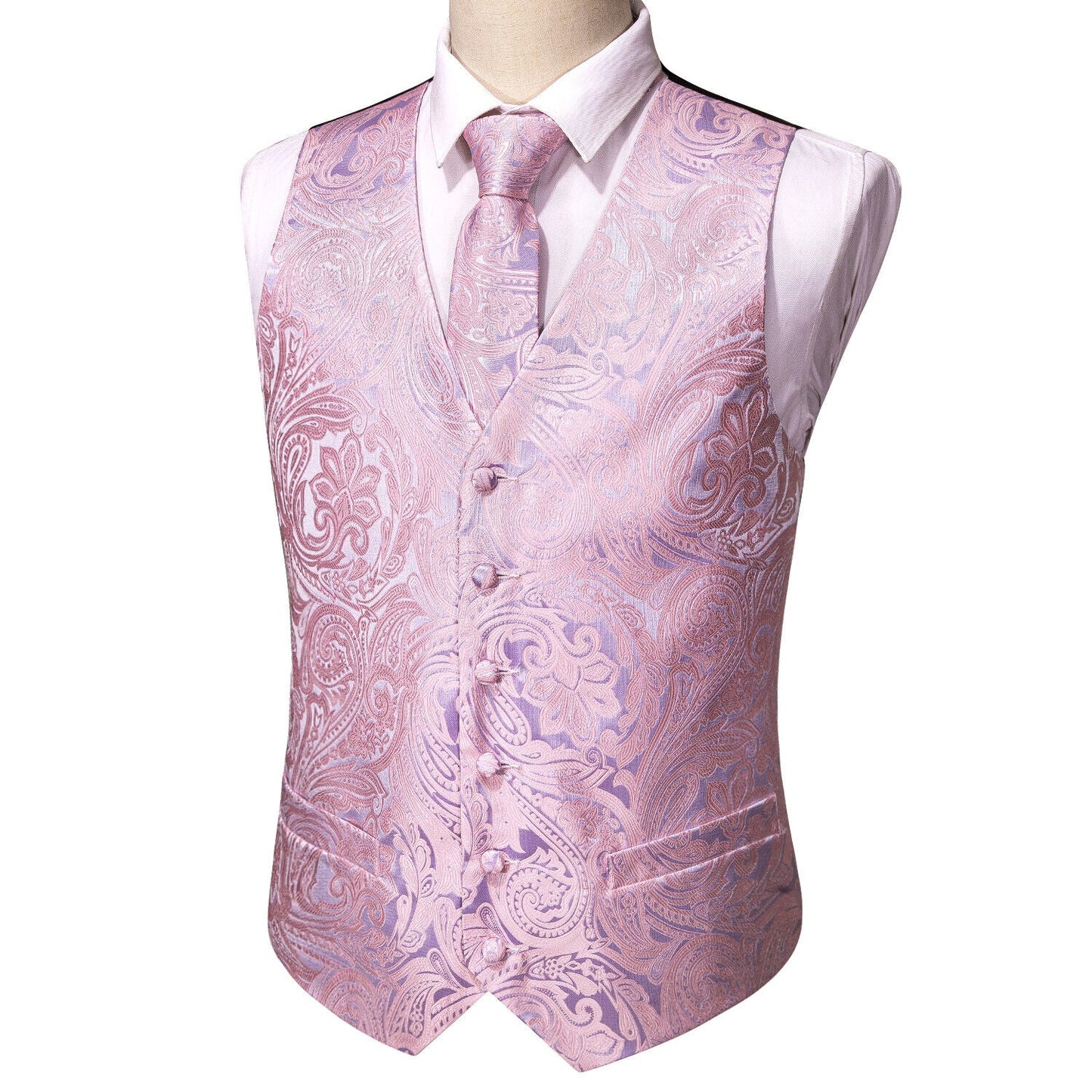 Designer Floral Waistcoat Silky Novelty Vest Damask Paisley Budhi Blush
