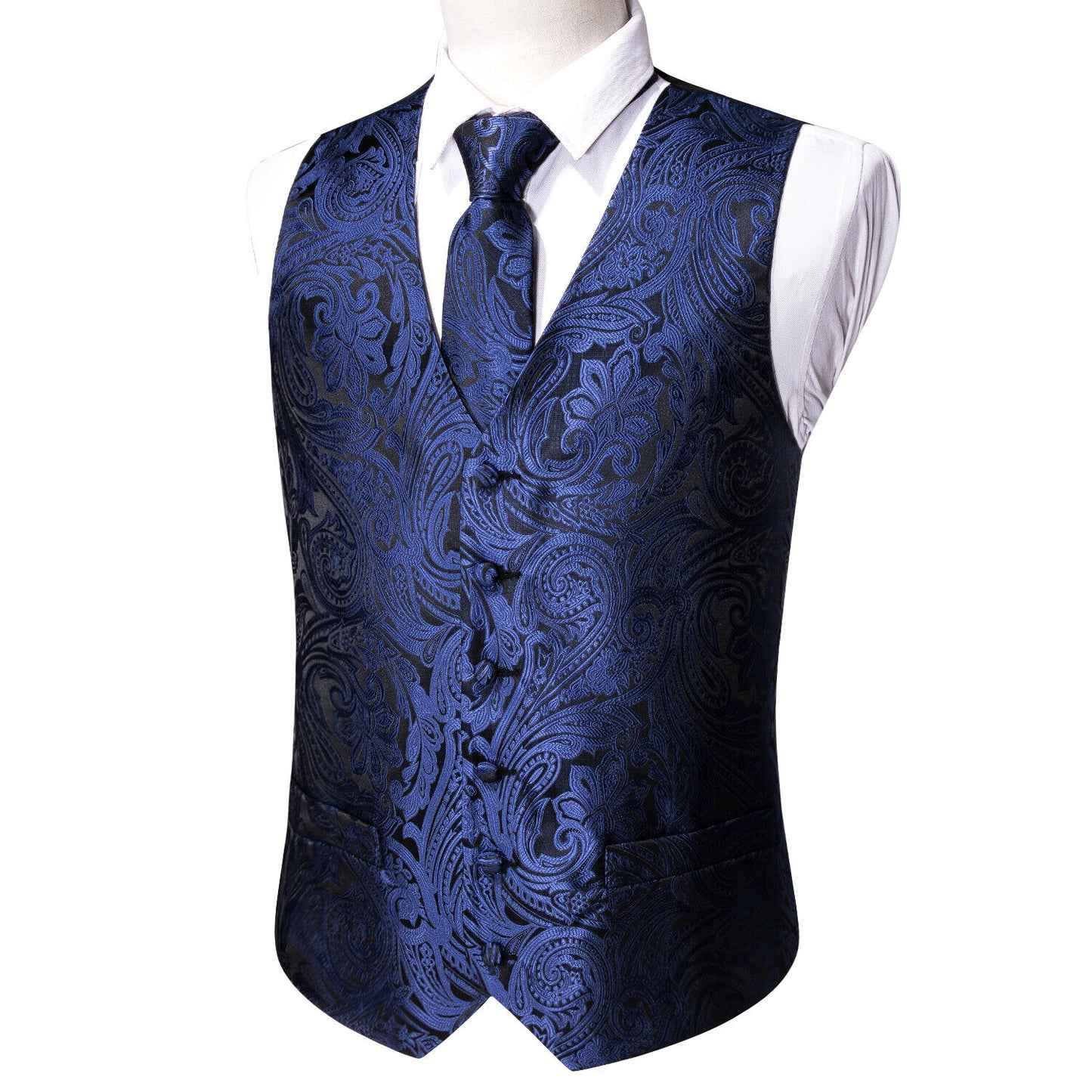 Men's Designer Waistcoat Vintage Vest Silky Set Tuxedo Gilet DP Navy