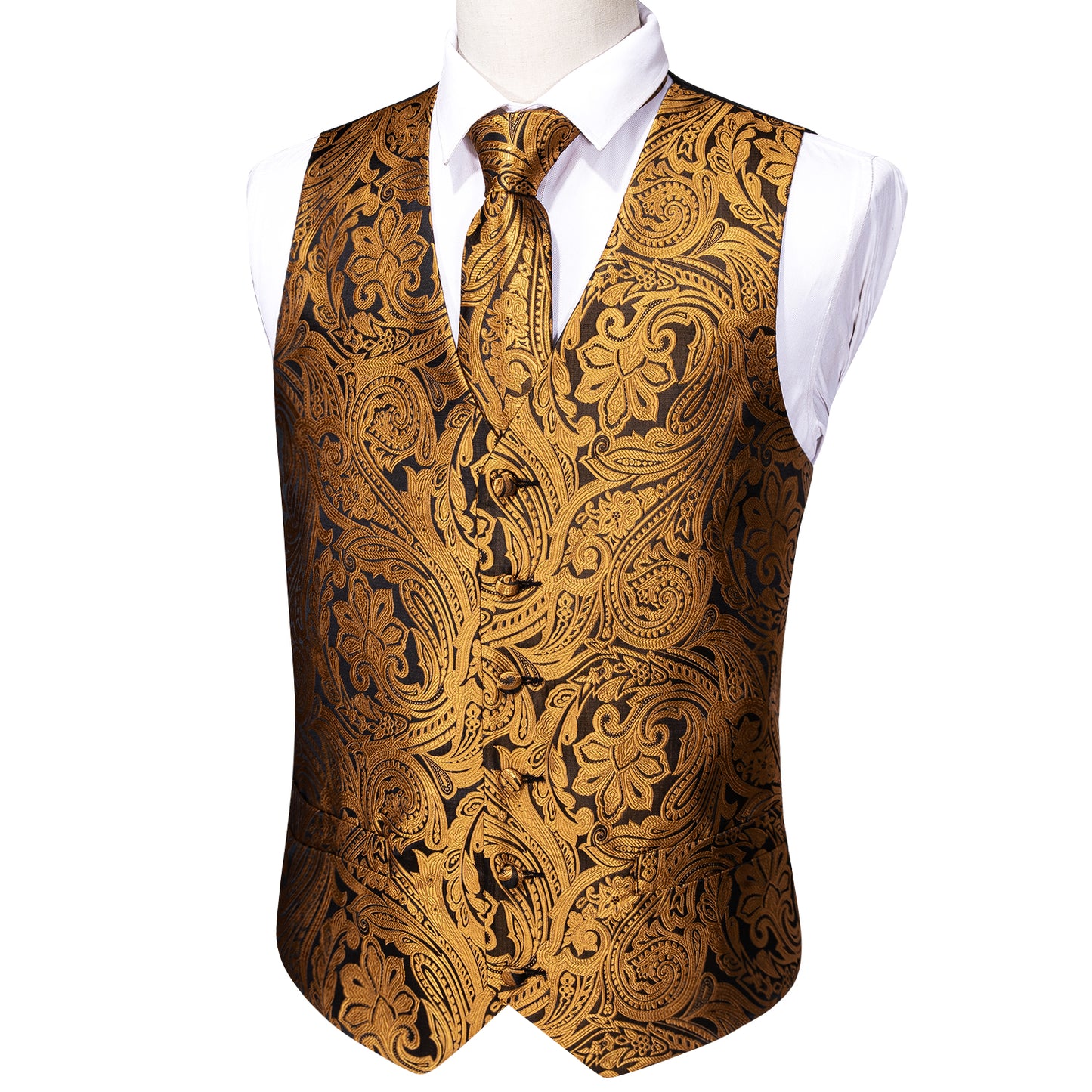 Men's Designer Waistcoat Vintage Vest Silky Set Tuxedo Gilet DP Gold