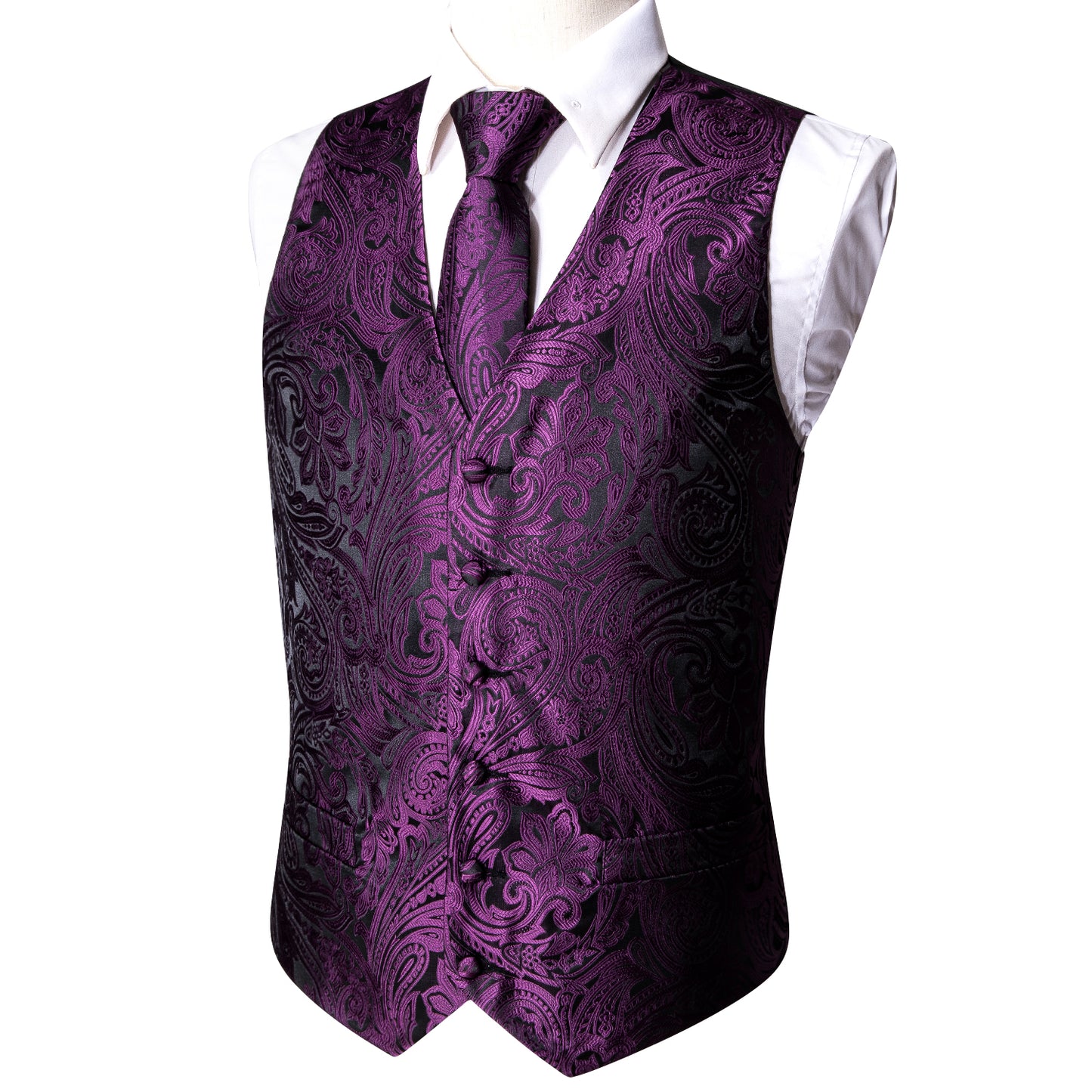 Men's Designer Waistcoat Vintage Vest Silky Set Tuxedo Gilet DP Purple