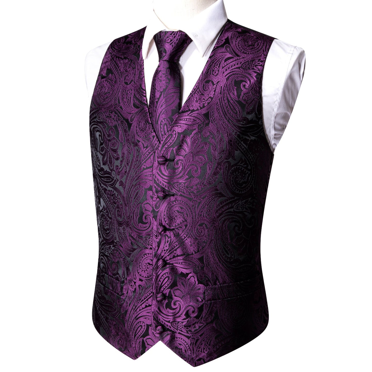 Designer Floral Waistcoat Silky Novelty Vest Damask Paisley Budhi Purple