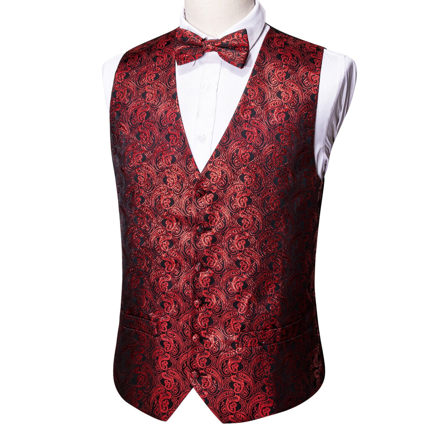 Men's Designer Waistcoat Vintage Vest Silky Set Tuxedo Gilet MP Dark Red