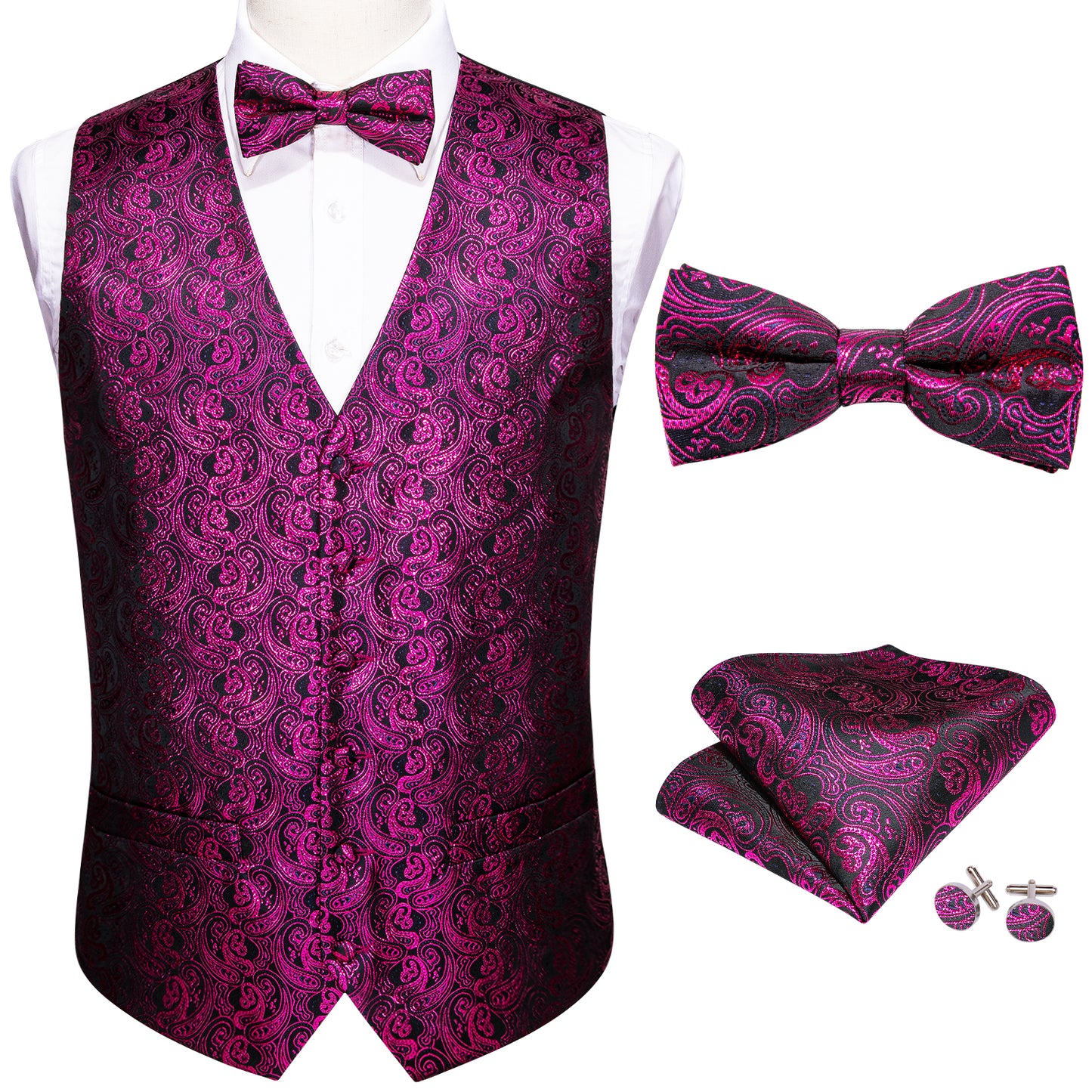 Men's Designer Waistcoat Vintage Vest Silky Set Tuxedo Gilet MP Violet