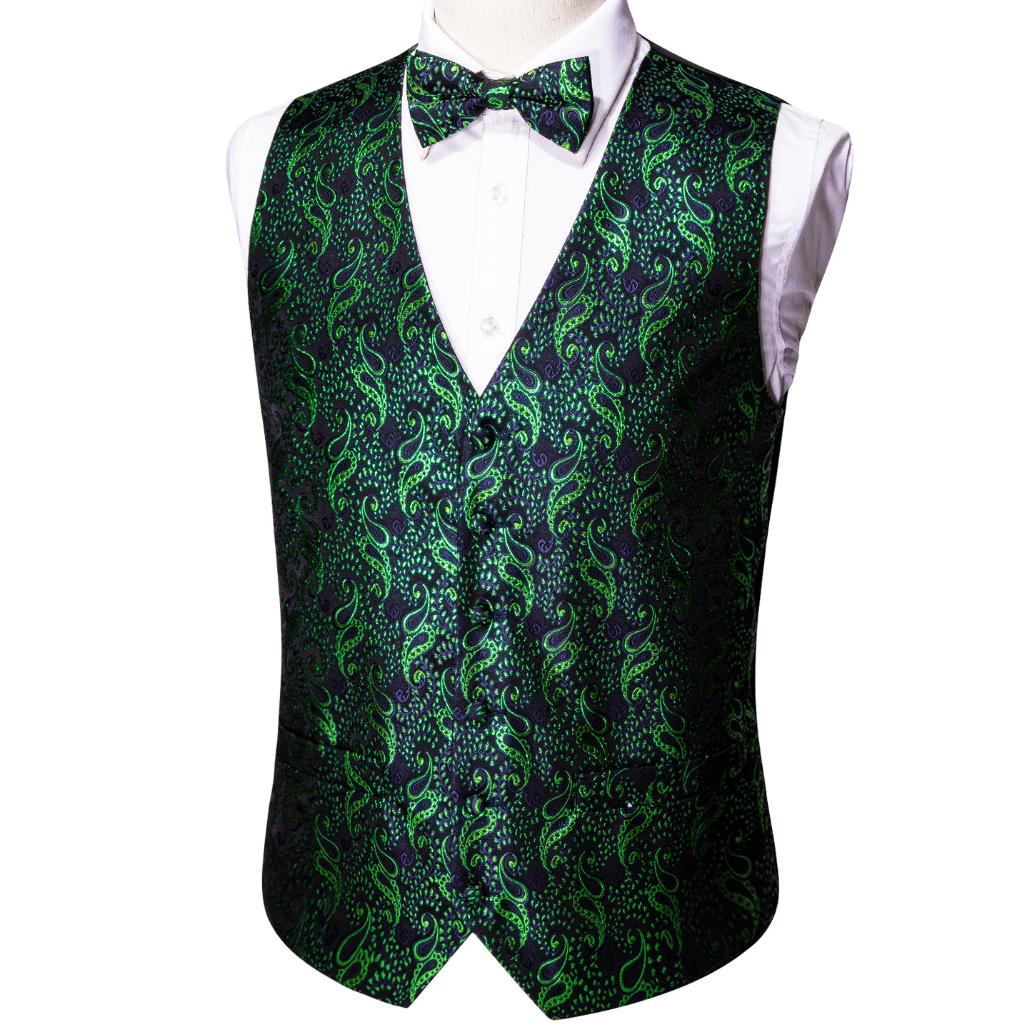 Men's Designer Waistcoat Vintage Vest Silky Set Tuxedo Gilet MP Green