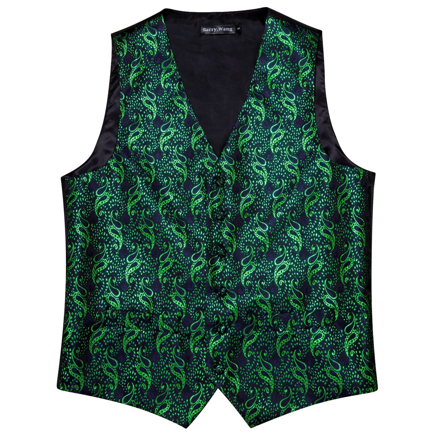 Designer Silky Waistcoat Shiny Novelty Vest Bowtie Mini Paisley Seaweed