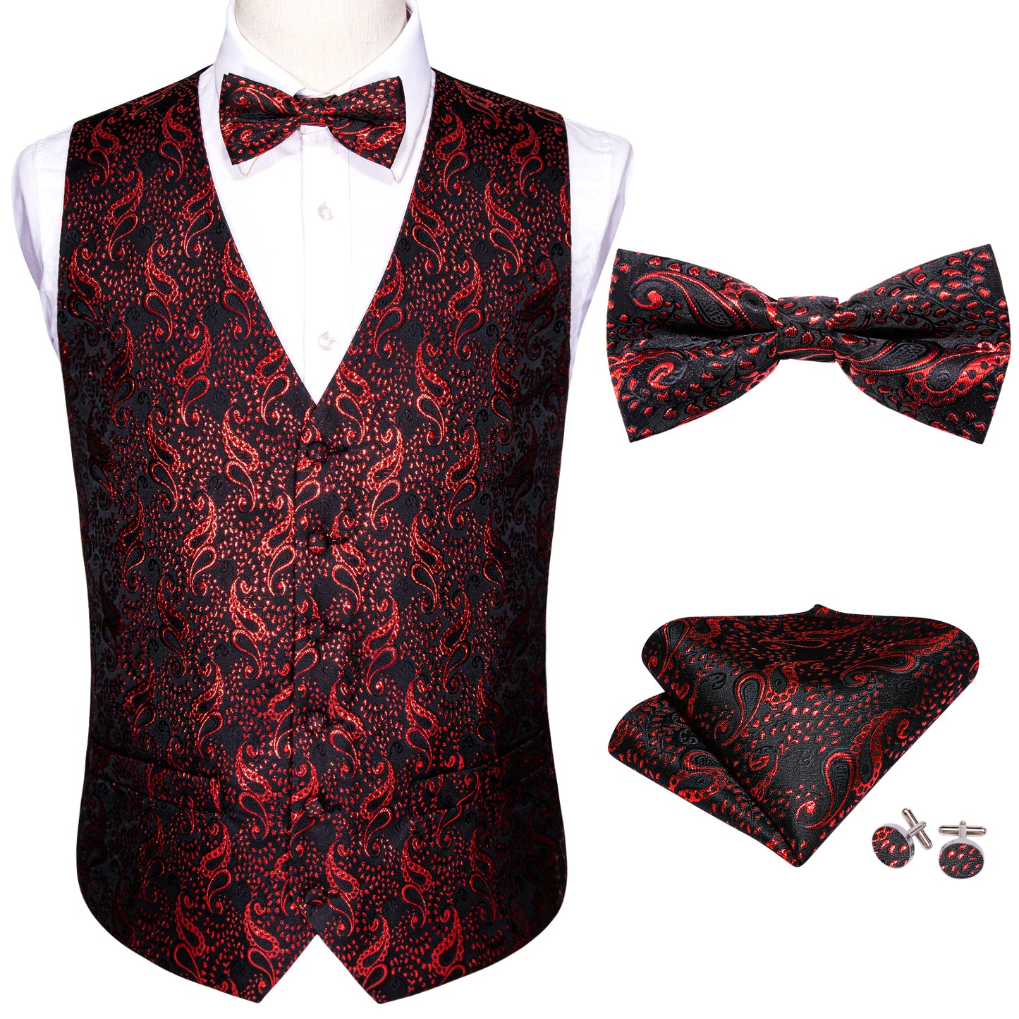 Men's Designer Waistcoat Vintage Vest Silky Set Tuxedo Gilet MP Burgundy