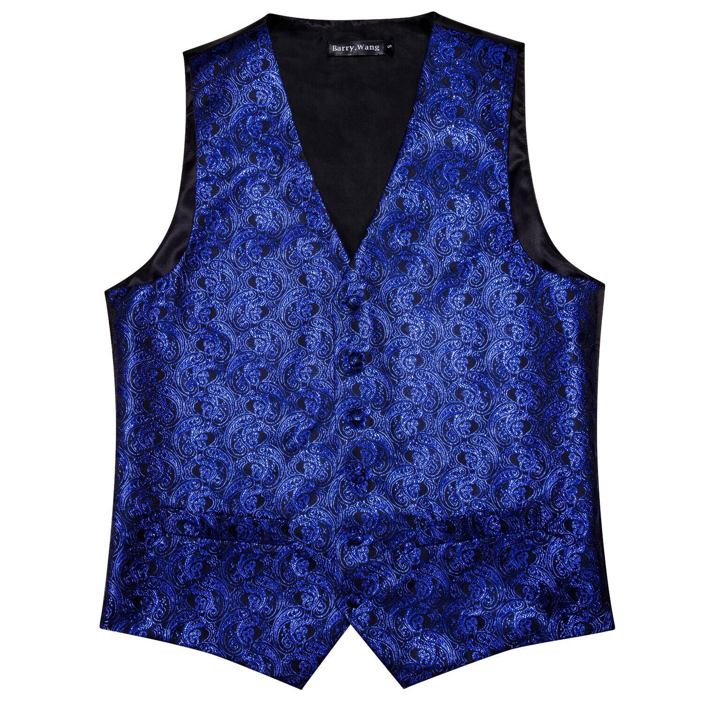 Designer Silky Waistcoat Shiny Novelty Vest Bowtie Mini Paisley Ocean